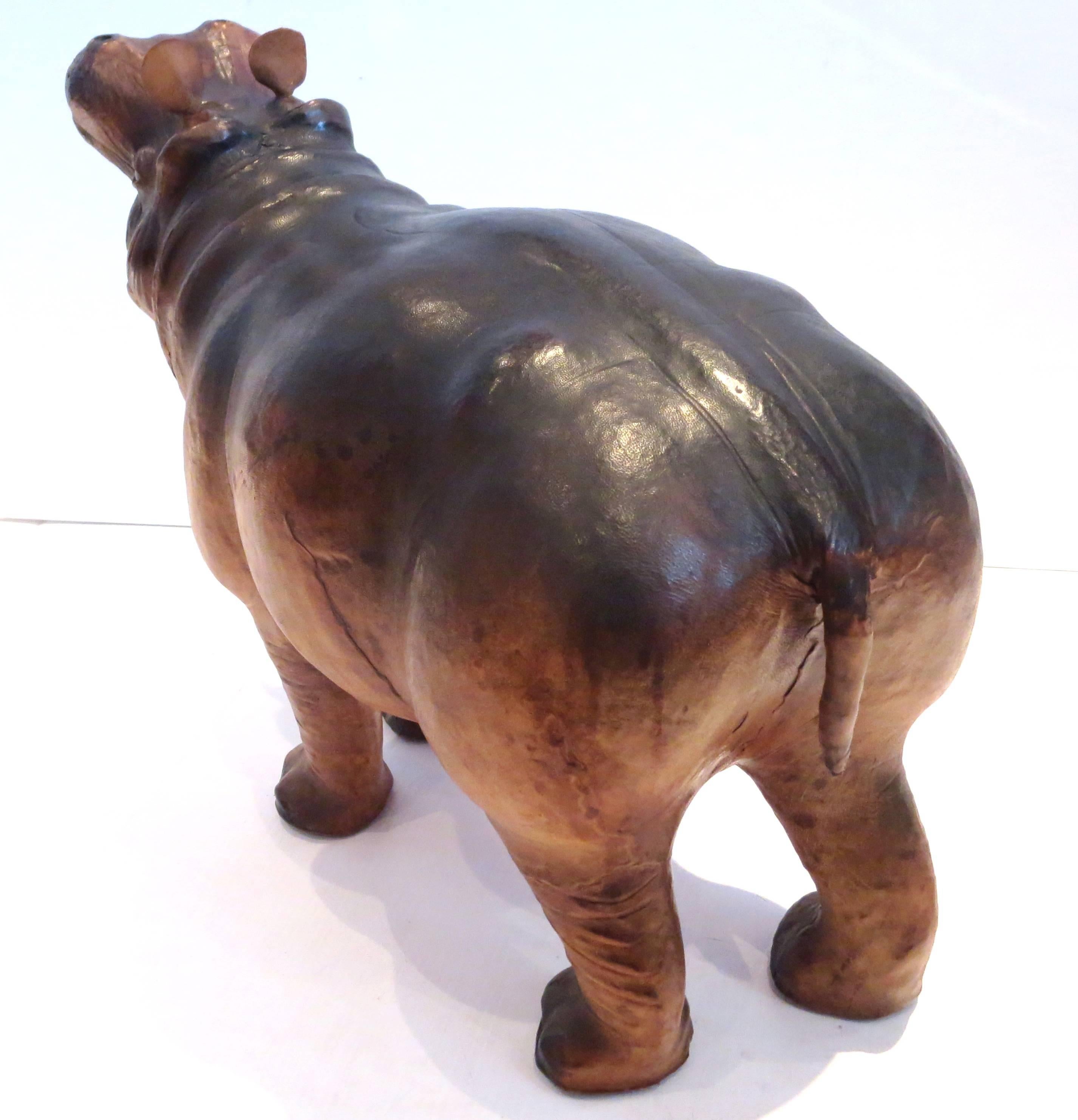 American Rare Age Leather Wrapped Hippo Large Size Sculpture