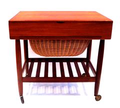 1950s Danish Modern Teak Sewing Cart Cabinet by Ejvind Johannson