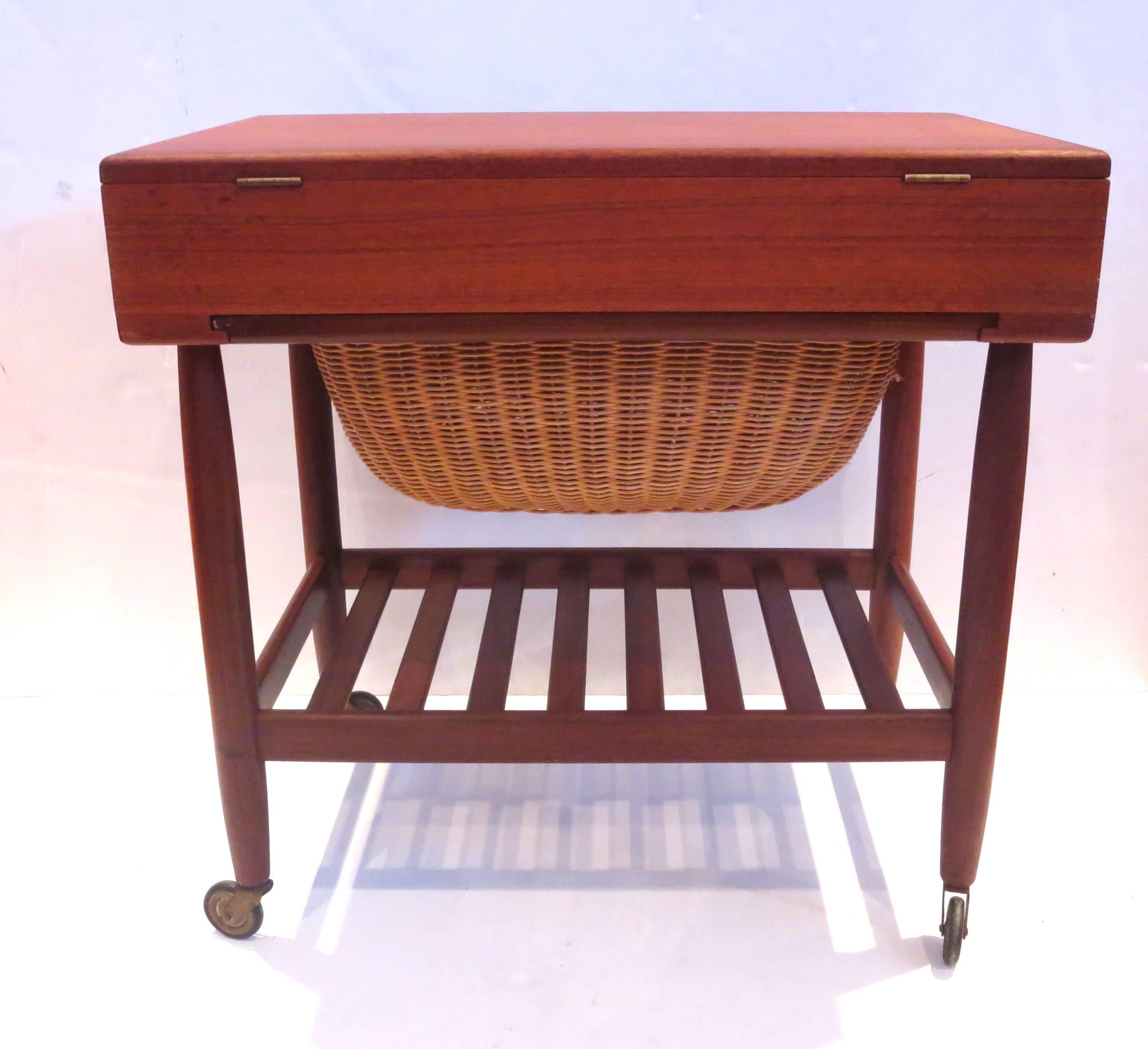 Scandinavian Modern 1950s Danish Modern Teak Sewing Cart Cabinet by Ejvind Johannson