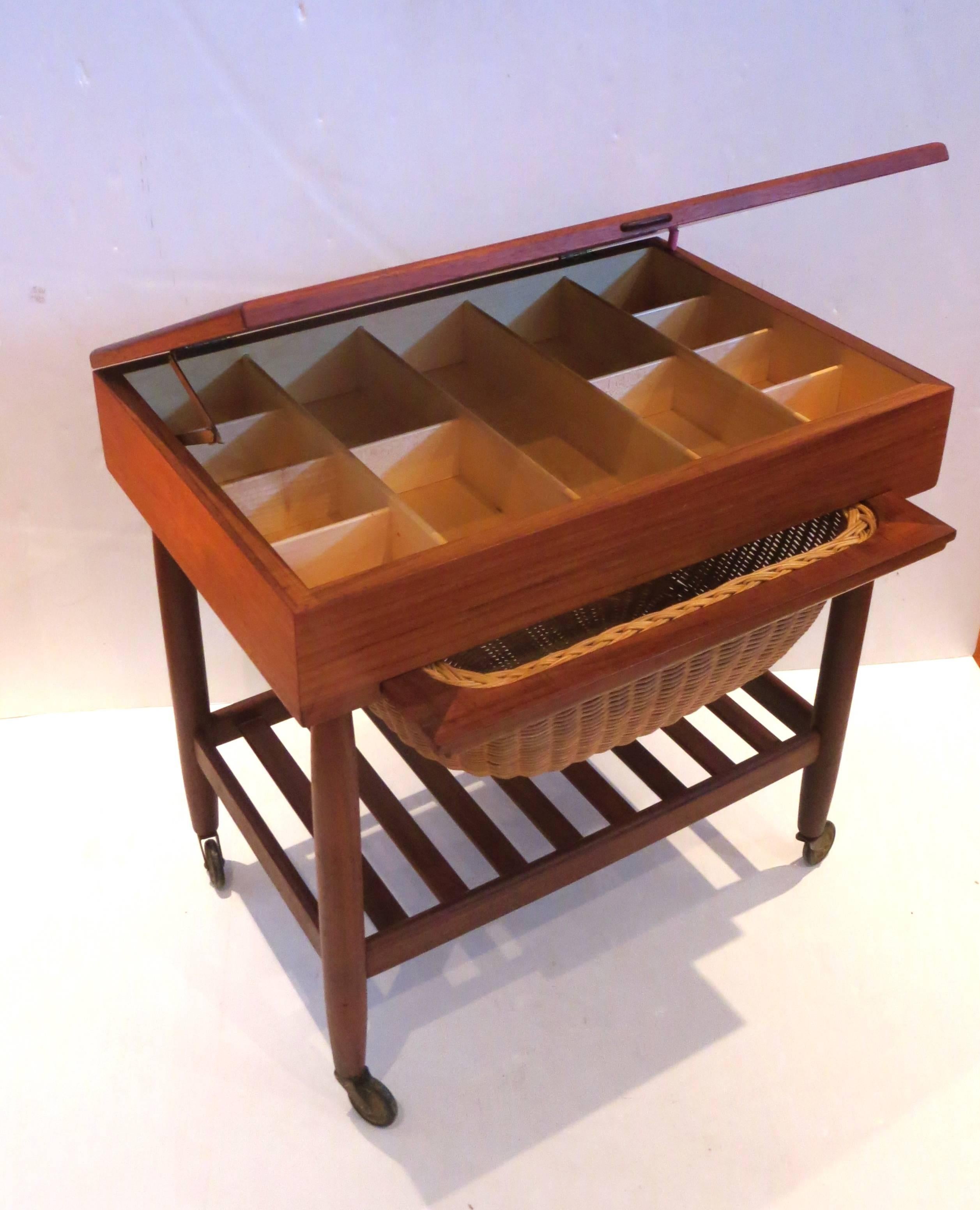 1950s Danish Modern Teak Sewing Cart Cabinet by Ejvind Johannson In Excellent Condition In San Diego, CA