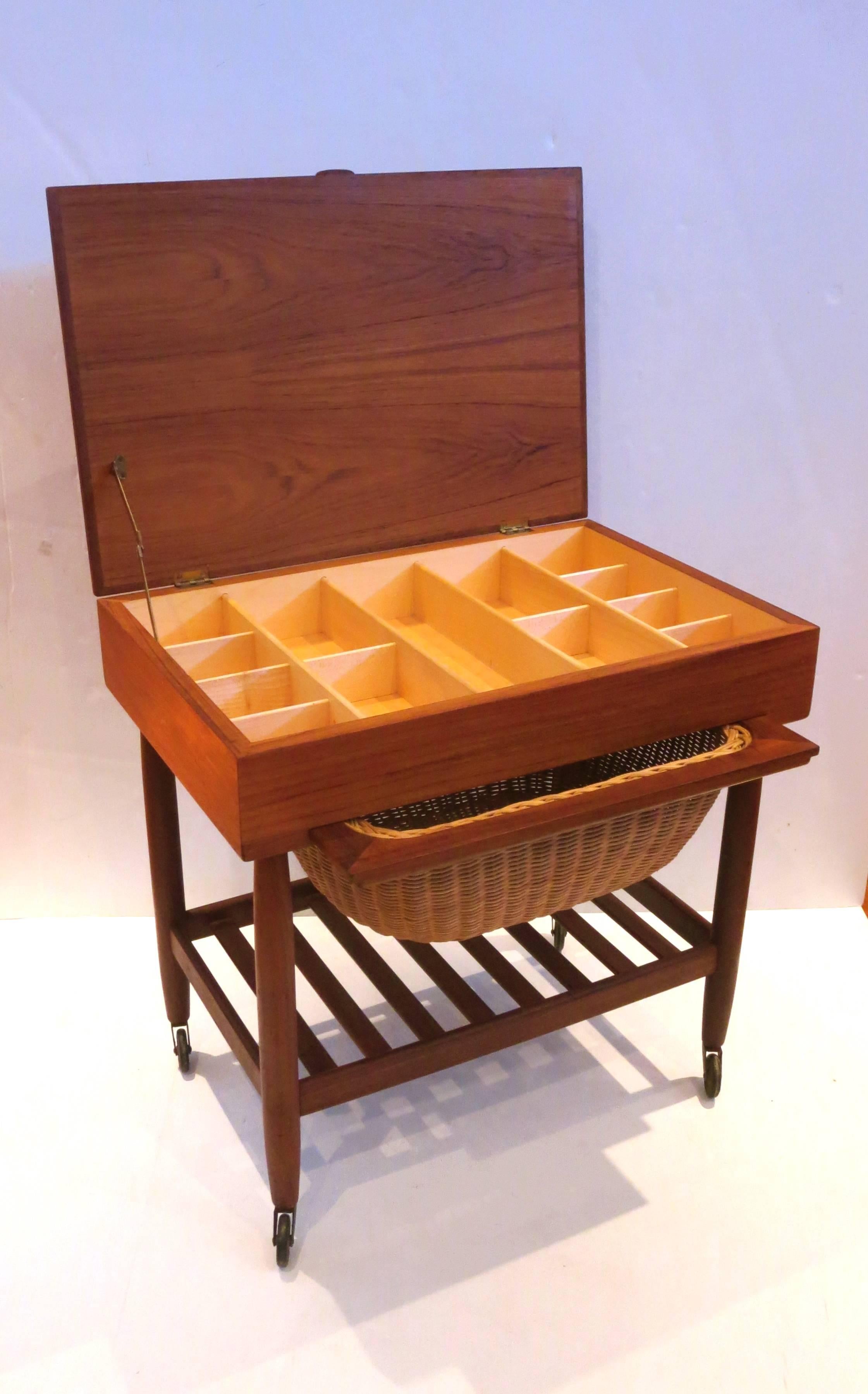 20th Century 1950s Danish Modern Teak Sewing Cart Cabinet by Ejvind Johannson