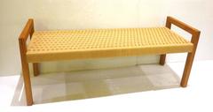 Danish Modern Solid Teak Frame with Rope Seat Large Bench