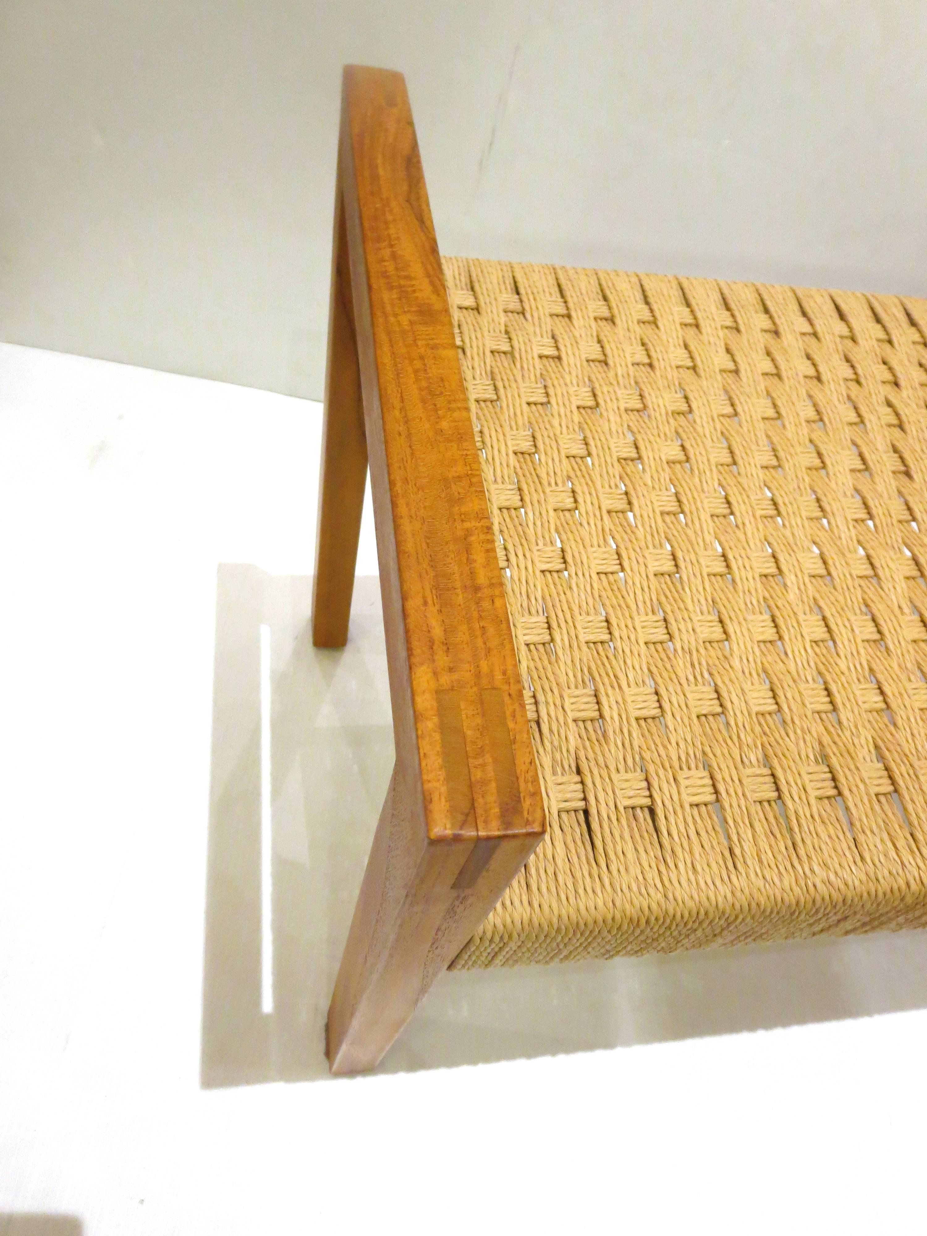 Scandinavian Modern Danish Modern Solid Teak Frame with Rope Seat Large Bench
