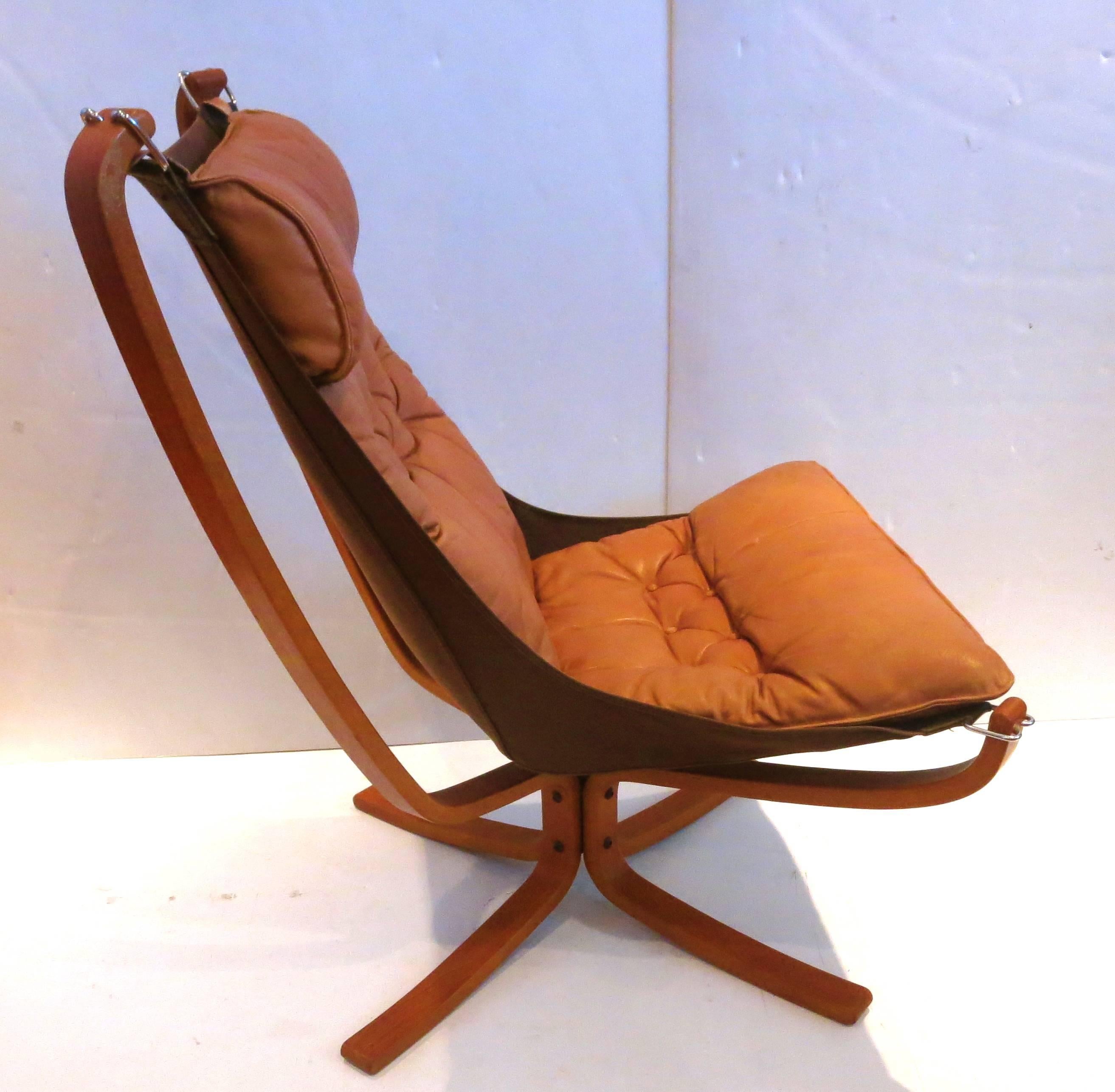 Scandinavian Modern 1970s Highback Lounge Falcon Chair by Sigurd Ressell in Teak and Leather