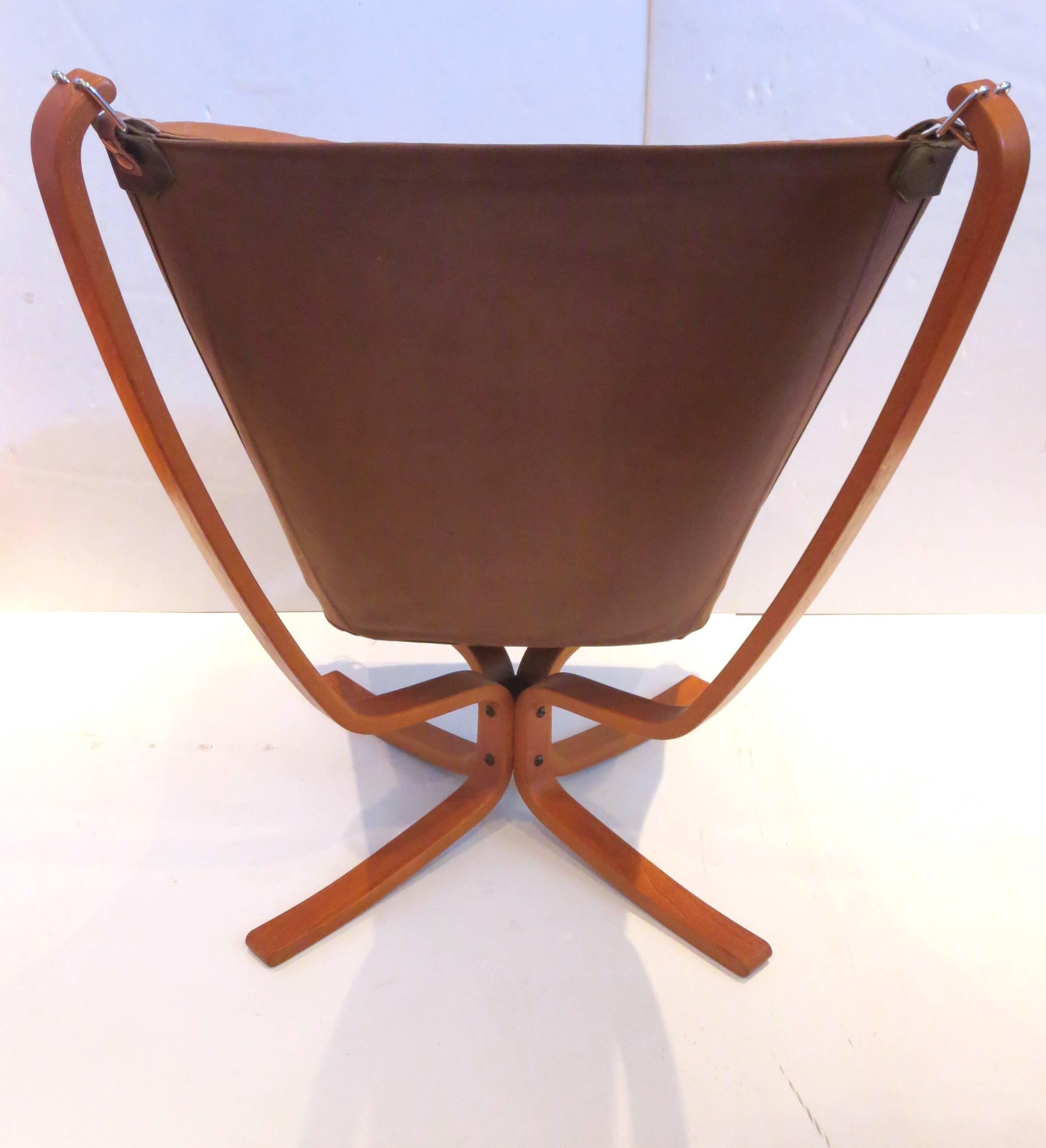 Danish 1970s Highback Lounge Falcon Chair by Sigurd Ressell in Teak and Leather