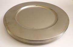 1970s Eight Charger Plates Set in Polished Stainless Steel, Georg Jensen Denmark