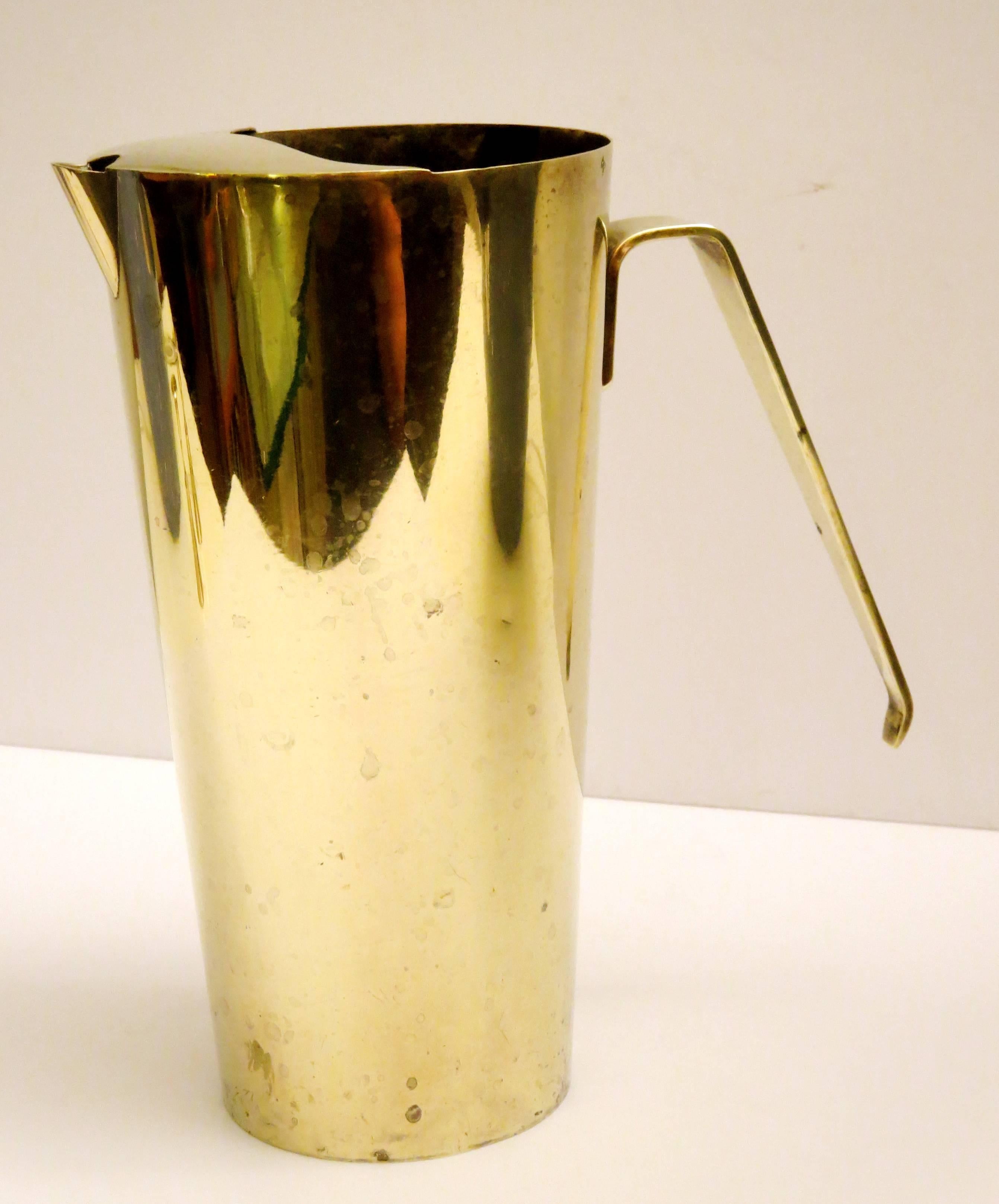 Mid-Century Modern Minimalist Design Solid Polished Brass Italian Water Picher 1