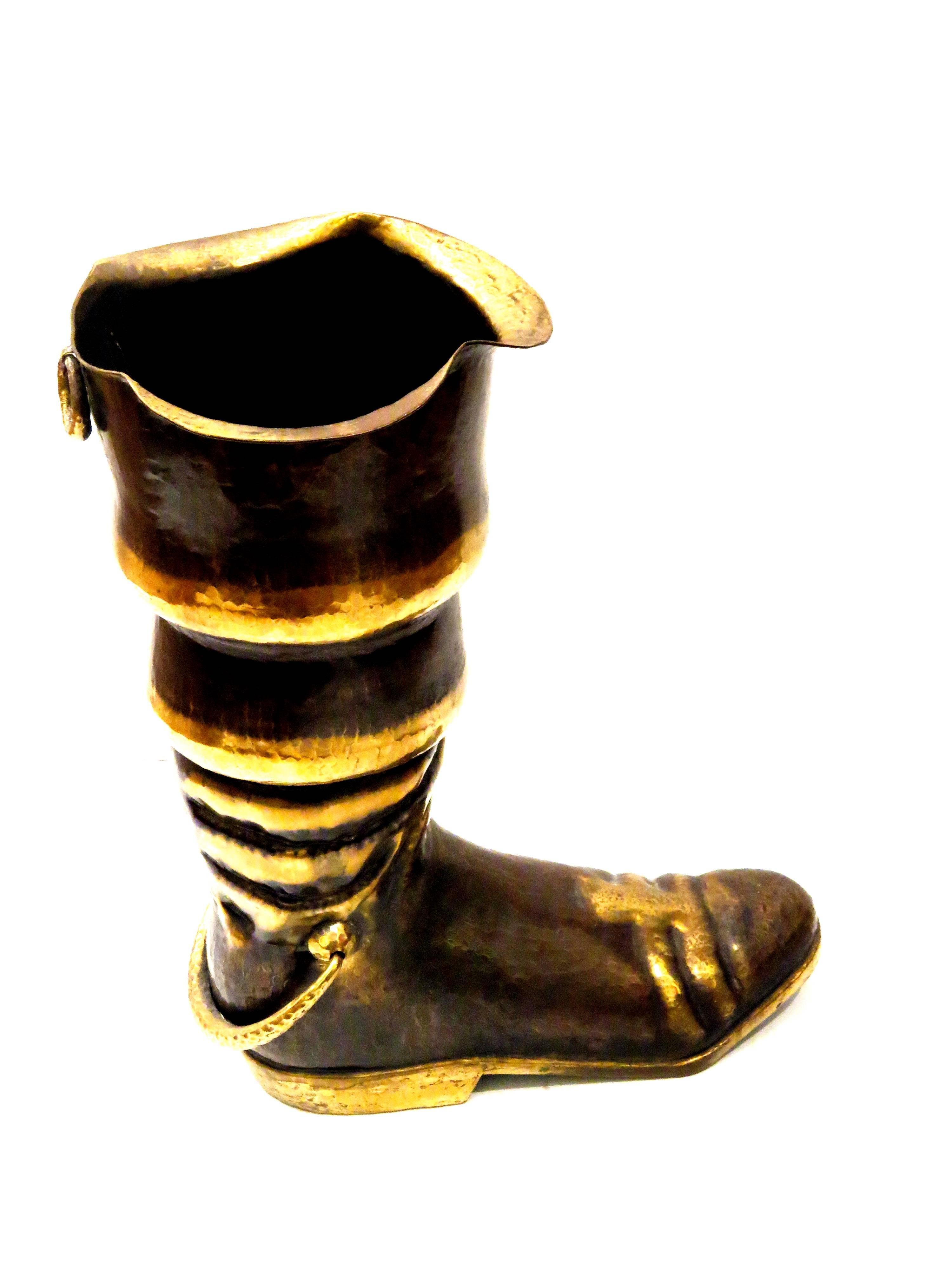 A very unique solid patinated brass hammered large pirate boot, great detail and a conversation piece, Made in Italy, circa 1950s, nice original condition. Stamped on the bottom.