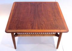 Danish Modern 1950s Square Coffee Table with Caned Shelf by Gunnar Schwartz