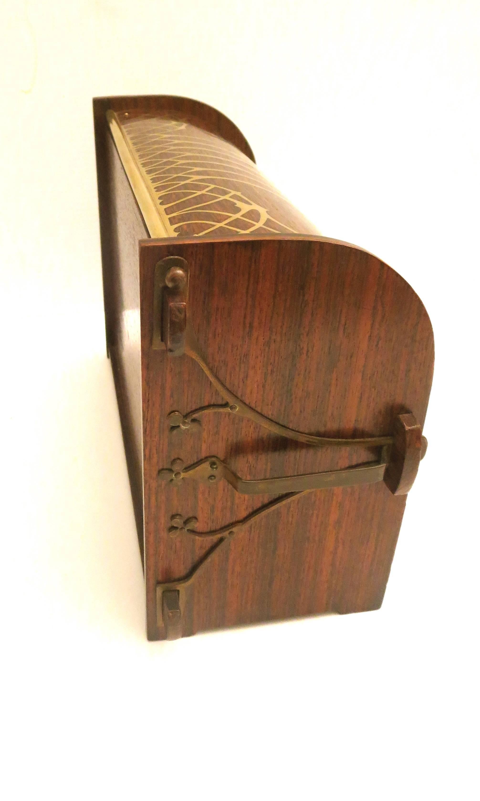 Rare Early 1900s Art Nouveau Rosewood and Brass Writing Box 2