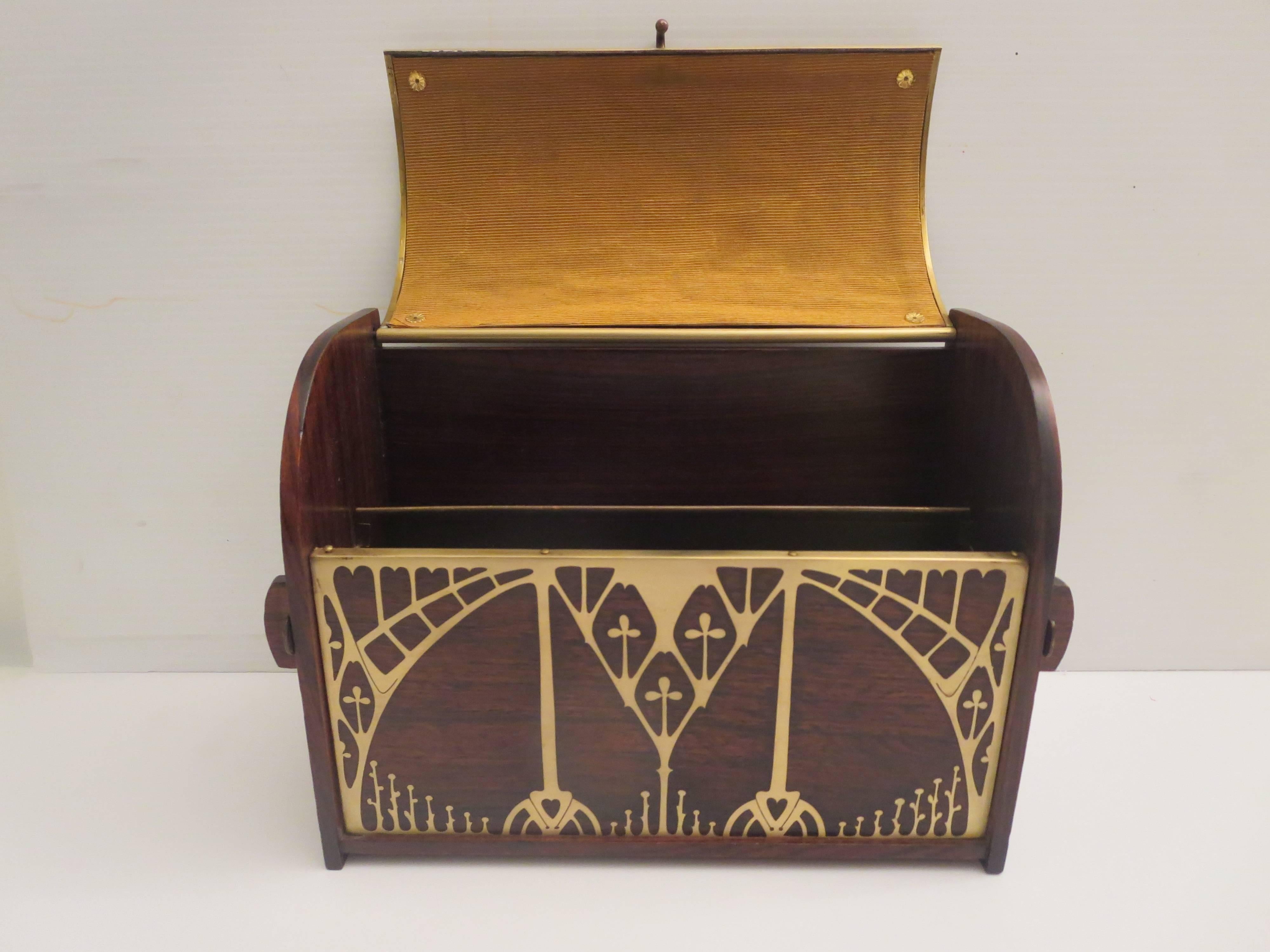 German Rare Early 1900s Art Nouveau Rosewood and Brass Writing Box