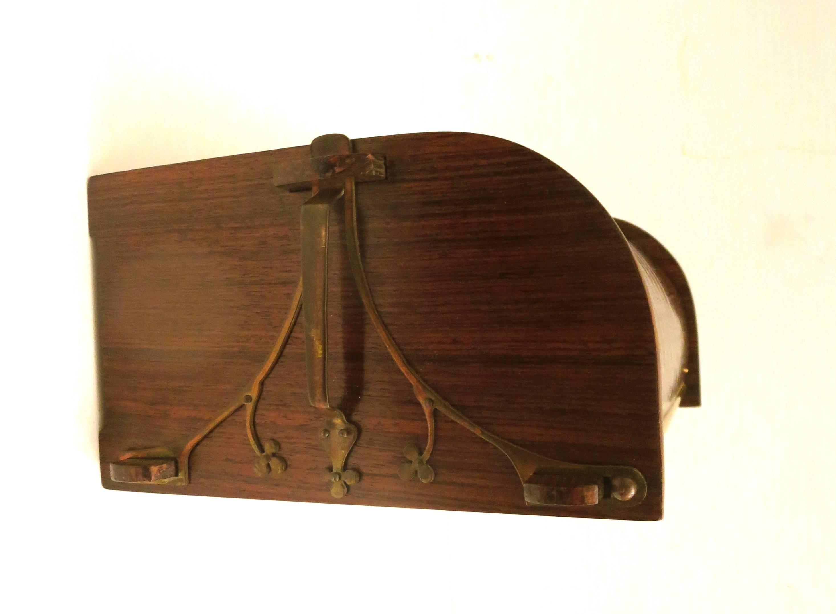 Rare Early 1900s Art Nouveau Rosewood and Brass Writing Box In Excellent Condition In San Diego, CA