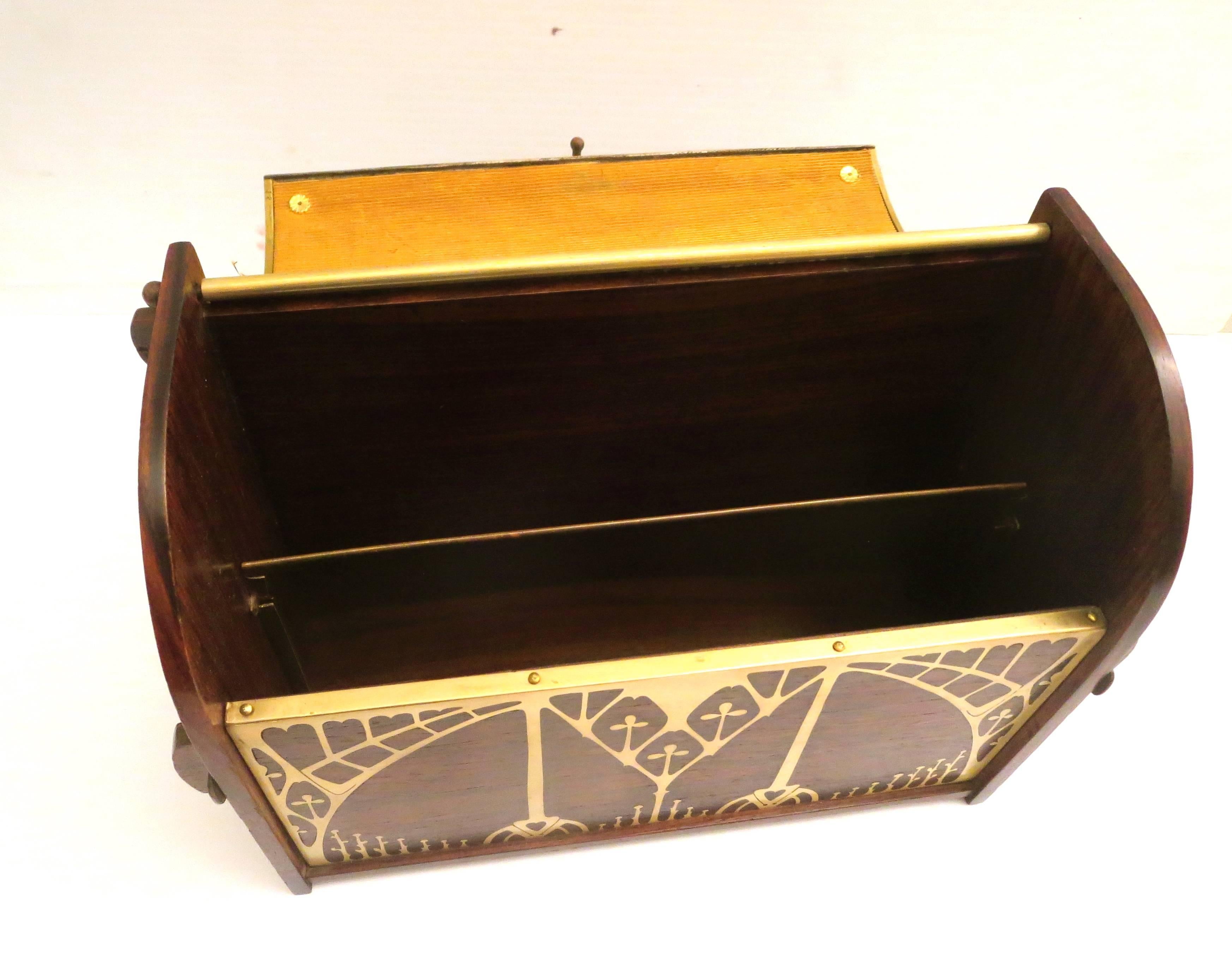 20th Century Rare Early 1900s Art Nouveau Rosewood and Brass Writing Box