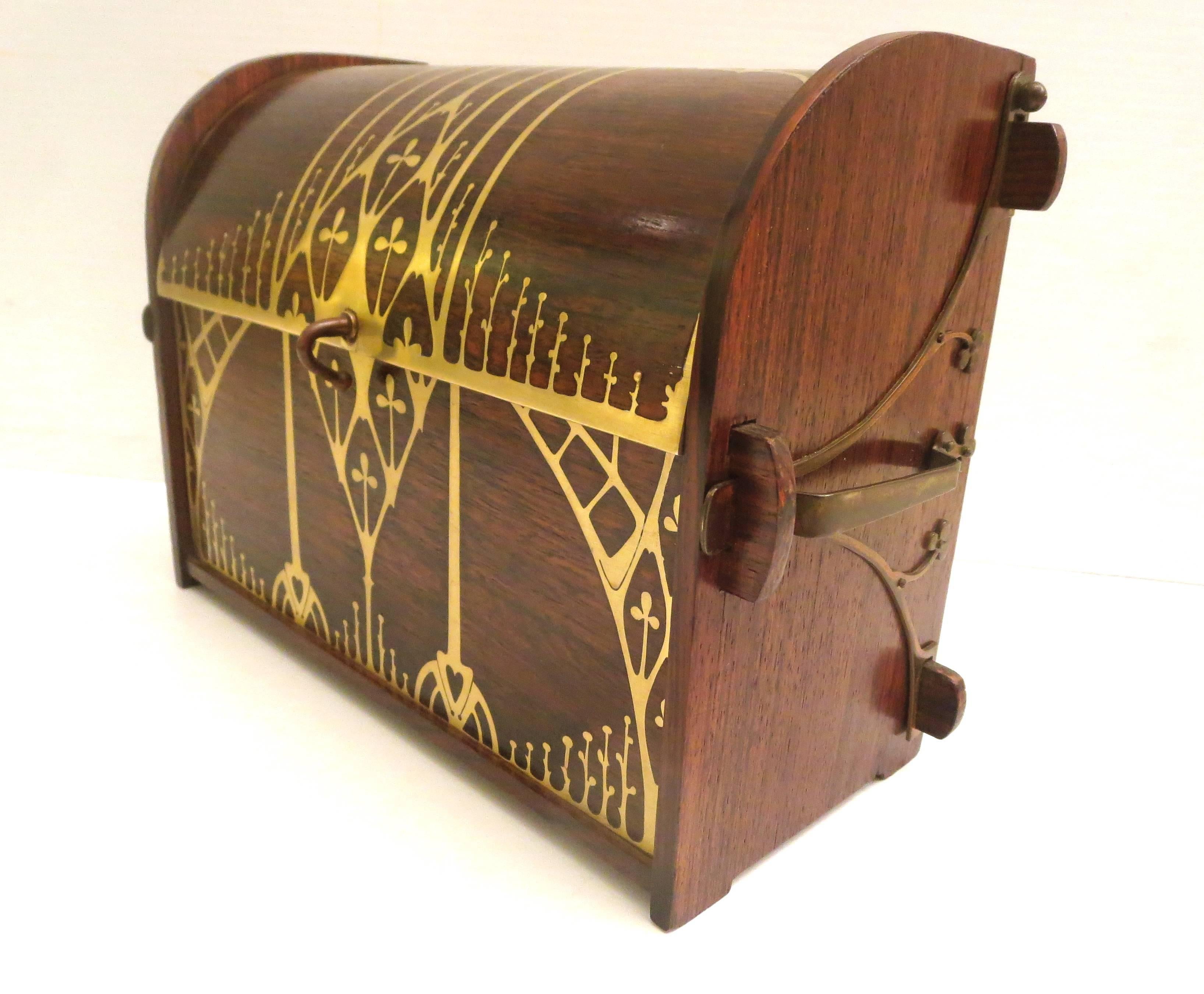 Rare Early 1900s Art Nouveau Rosewood and Brass Writing Box 4
