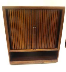 American Mid-Century Modern Solid Walnut Tambour Door Media Cabinet