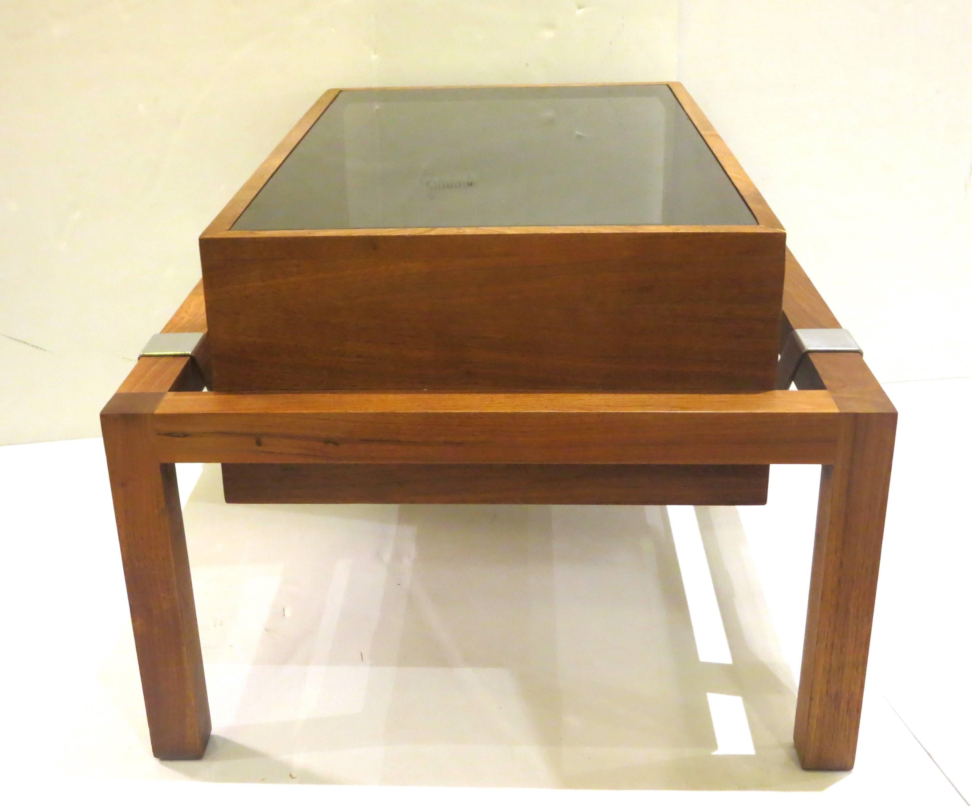 Mid-Century Modern 1960s American Walnut Versatile End Cocktail Table with Smoke Glass Top