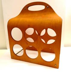 1950s Rare Molded Plywood Wine Rack Carry-On Six Bottle Capacity