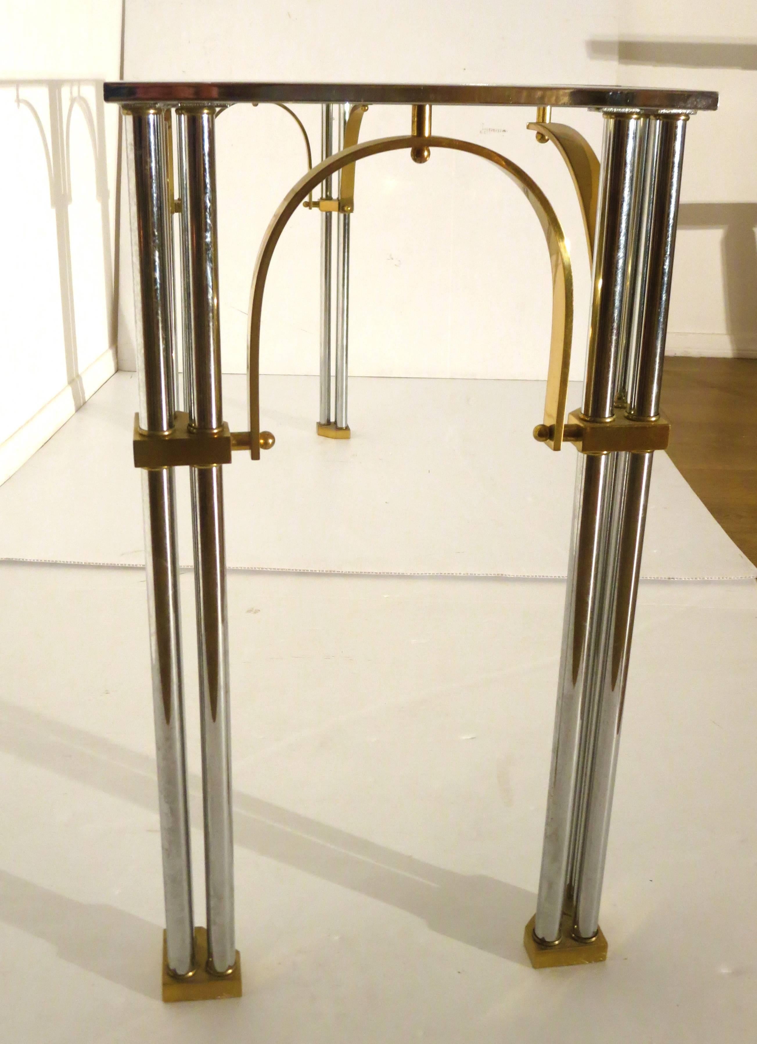 20th Century Striking Chrome and Brass with Glass Top Console or Sofa Table by Milo Baughman