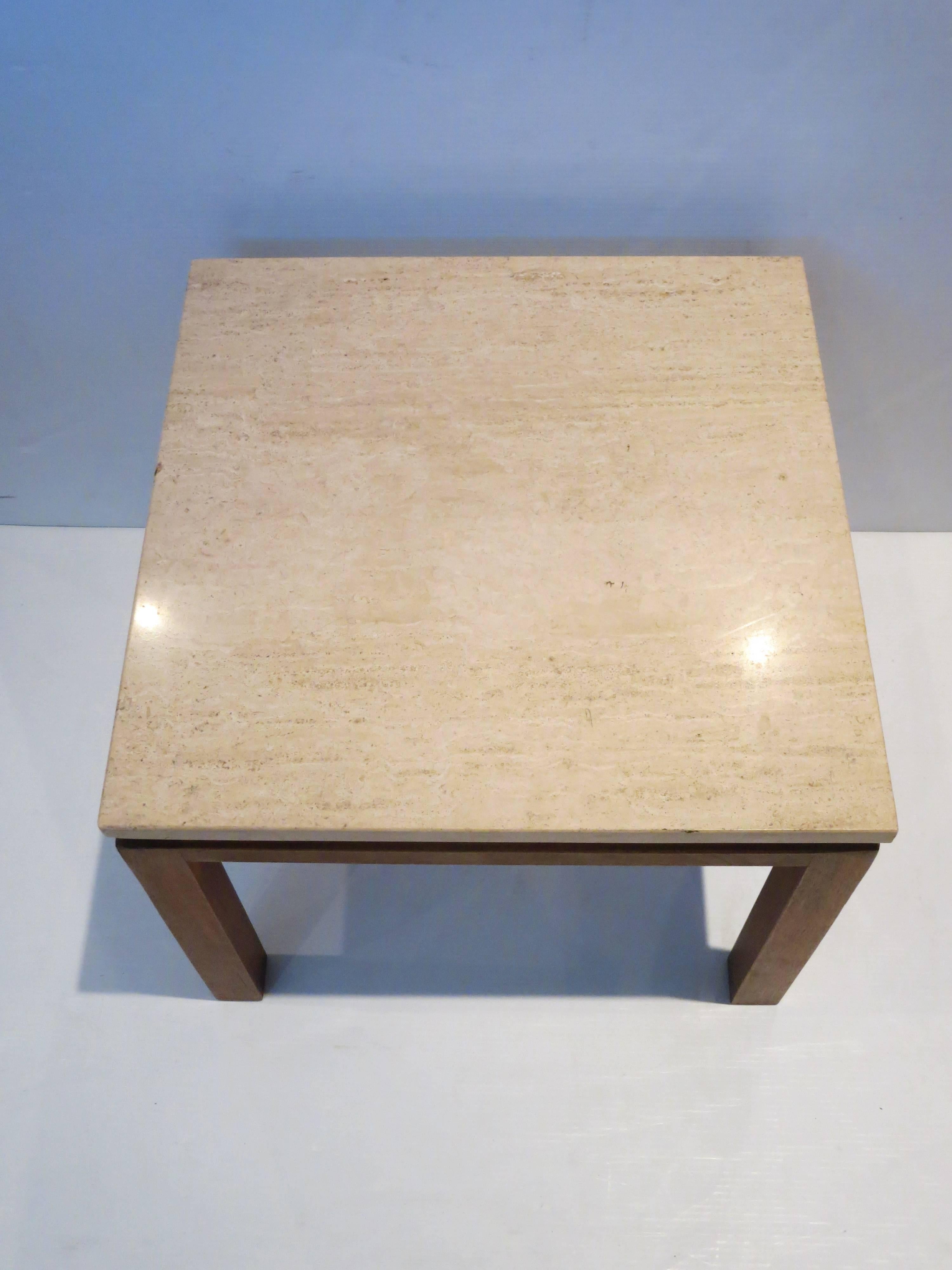 Italian Pair of American Modern Walnut and Marble Tops Cocktail or End Tables