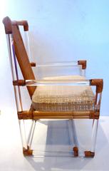 Striking Pair of Lucite and Rattan Tall Back Captain Chairs by Ficks Reed