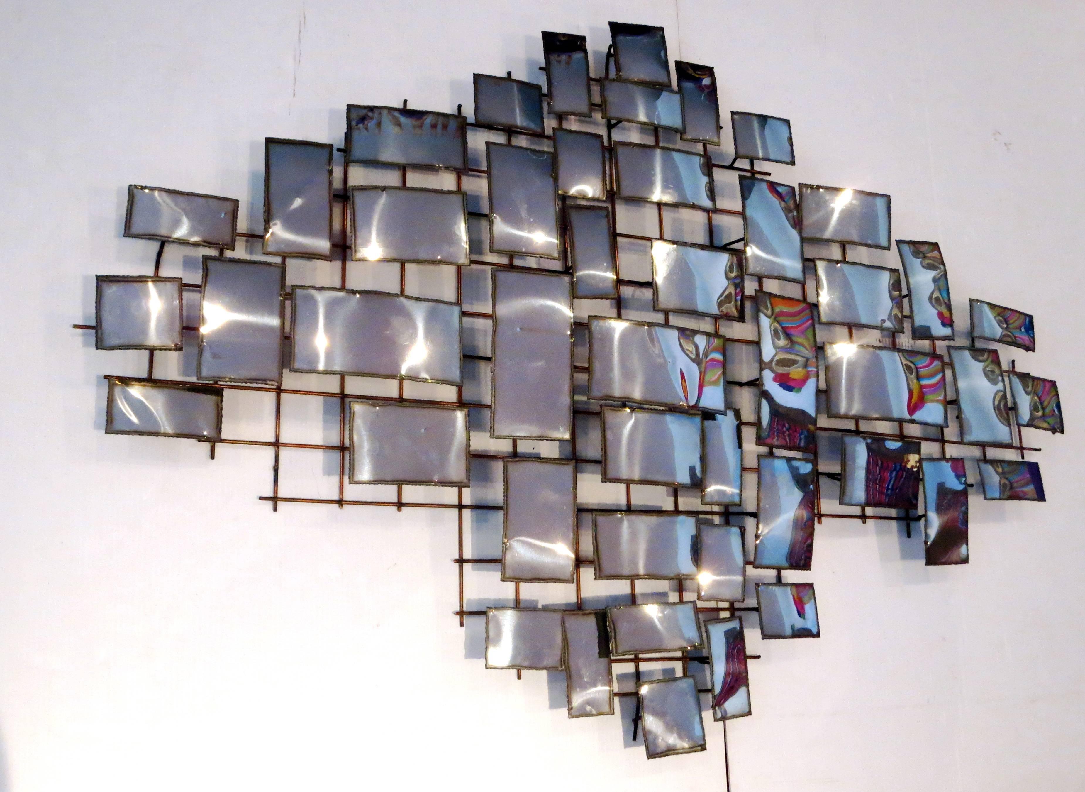 Mid-Century Modern Striking Brutalist Chrome X-Large Wall Sculpture by Jere