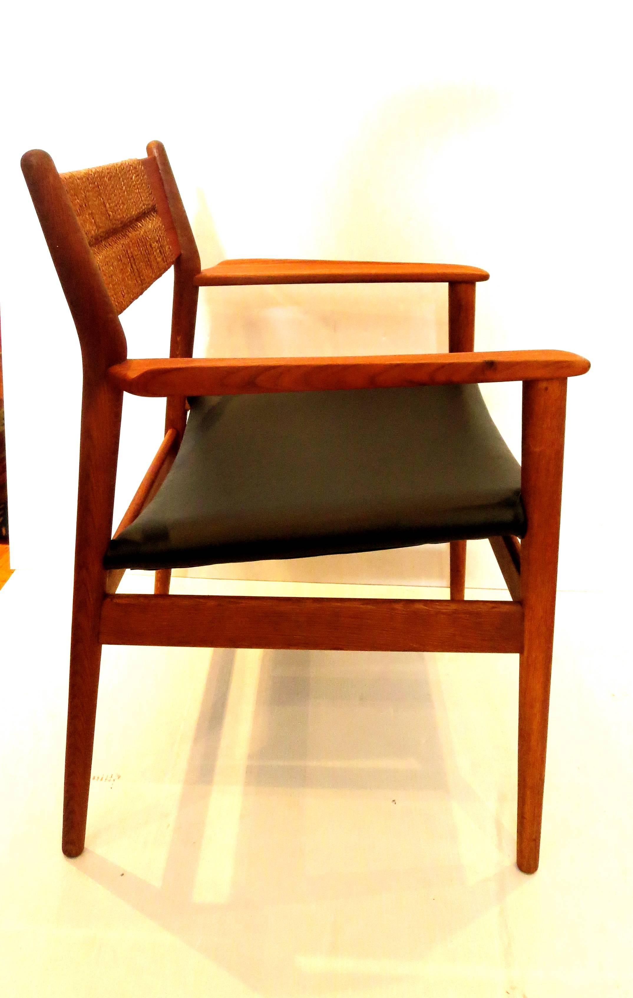 Scandinavian Modern Pair of Captain Chairs by Arne Vodder Oak, Teak and Seagrass Back