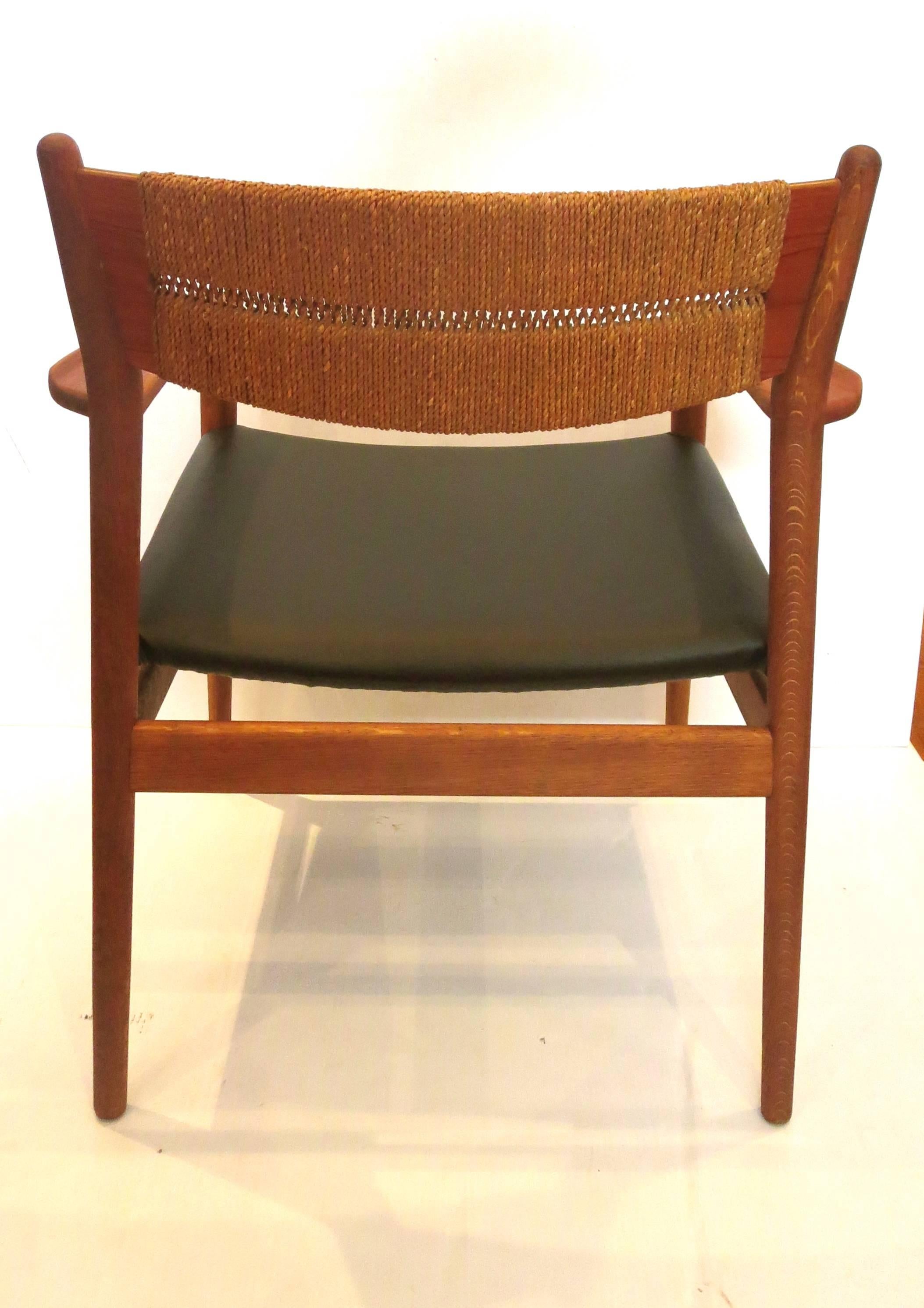 Danish Pair of Captain Chairs by Arne Vodder Oak, Teak and Seagrass Back