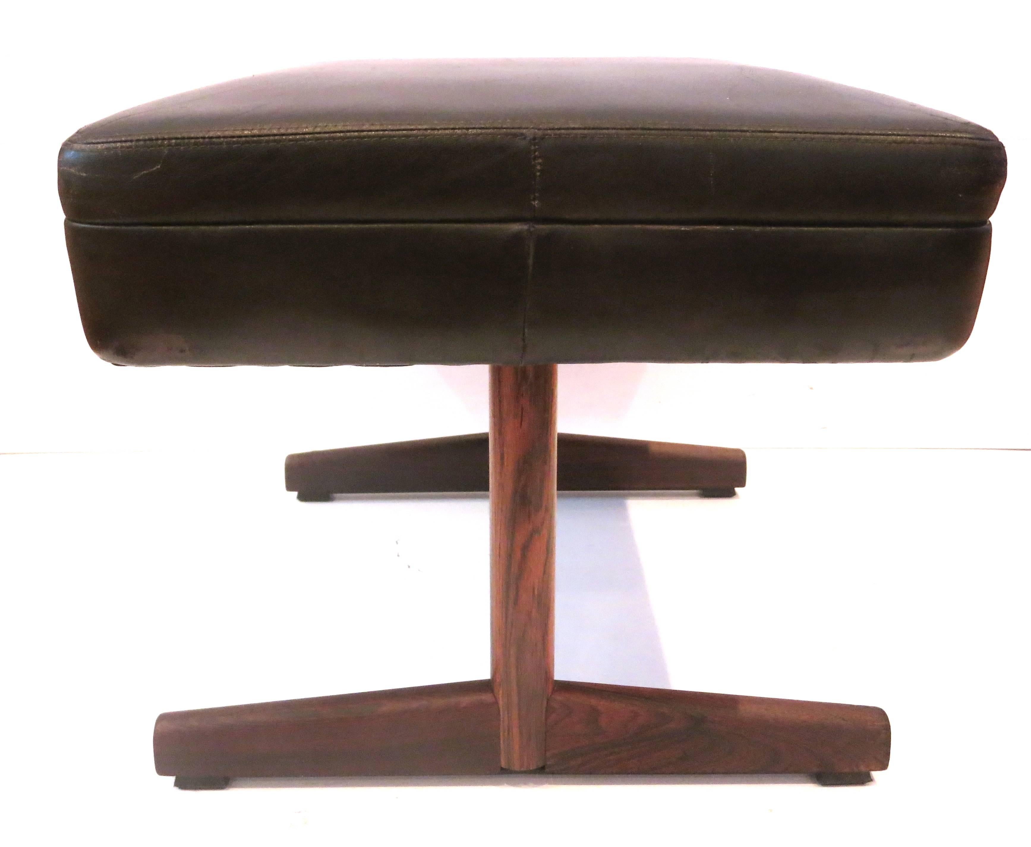 20th Century Danish Modern Rosewood and Leather Ottoman or Stool