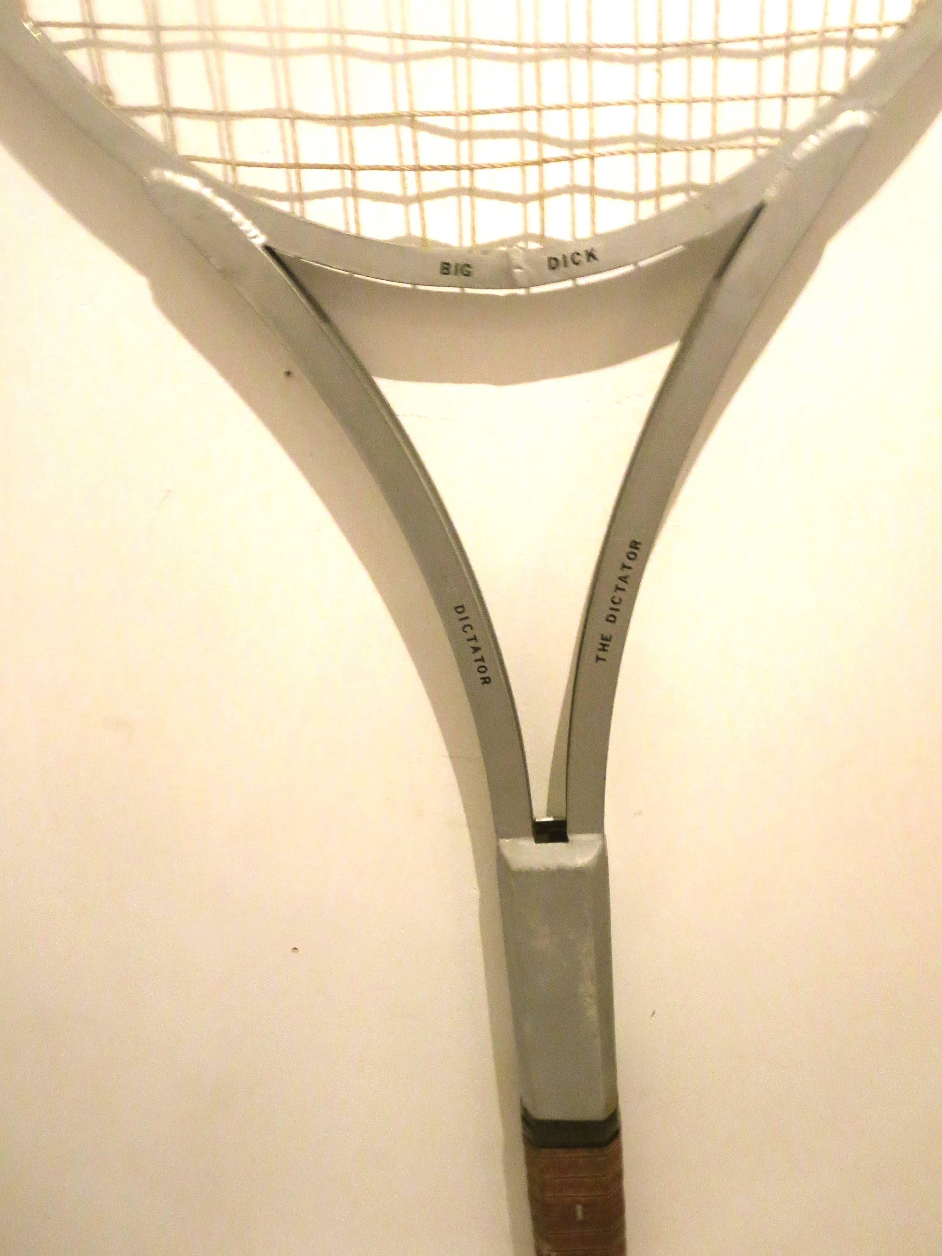 Mid-Century Modern One of Kind Striking Rare Giant Big Tennis Racket in Aluminum and Leather
