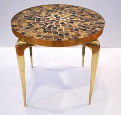 1950s Italian Mid-Century Modern Brass and Mosaic/Tile Top Small Cocktail Table
