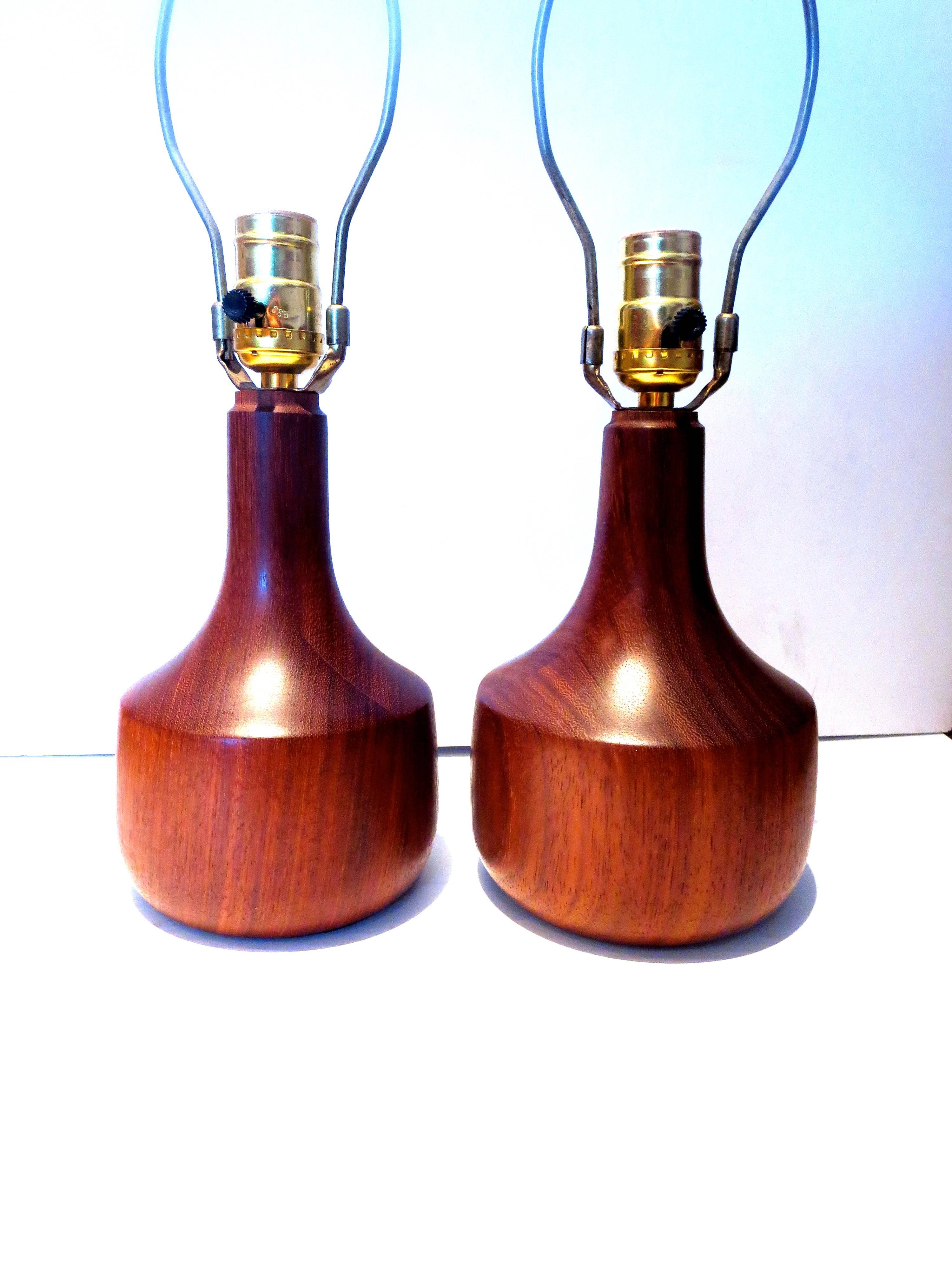 Scandinavian Modern Pair of Danish Modern Solid Teak Small Table Lamps