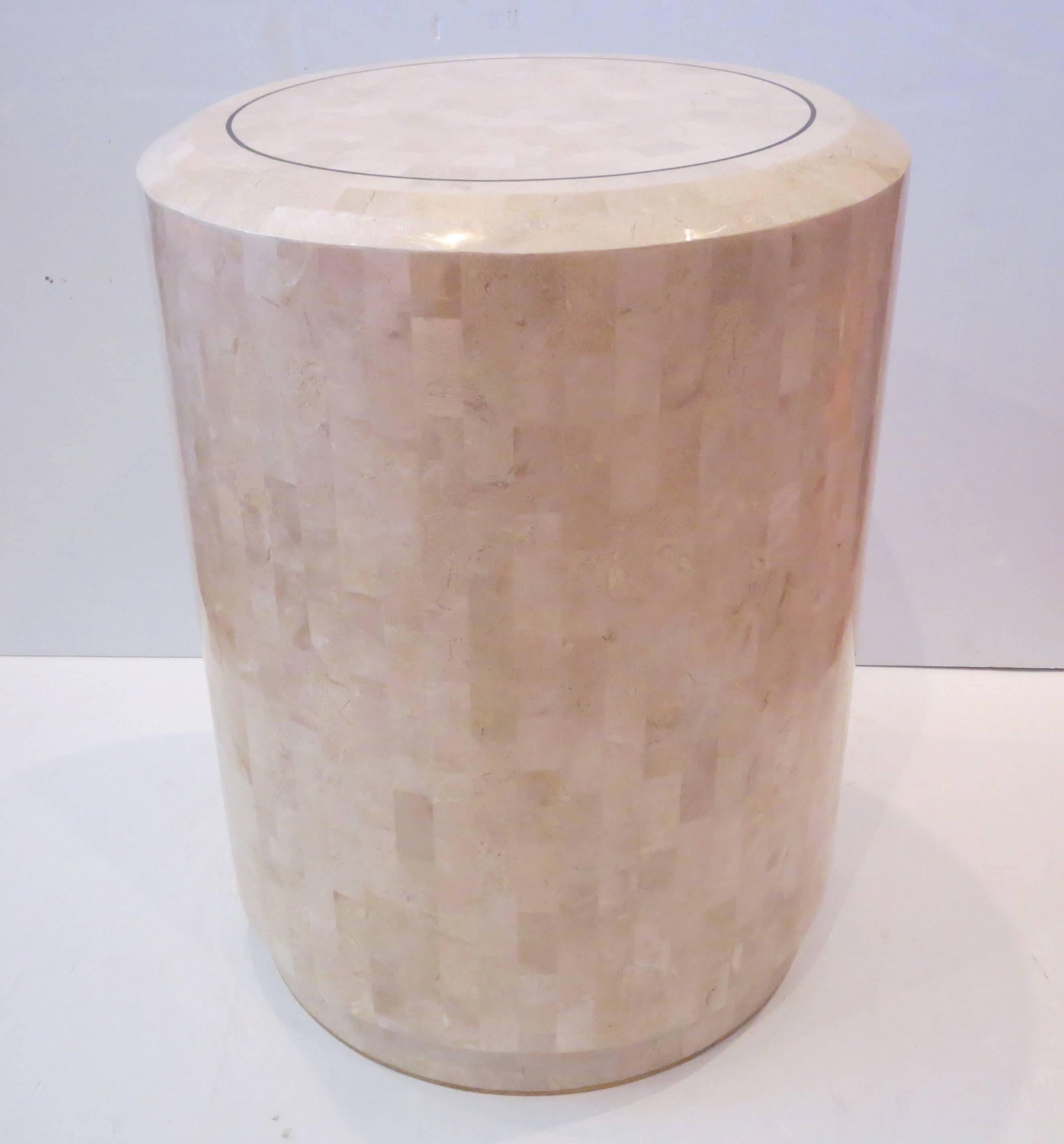 Hollywood Regency Tessellated Fossil Stone Pedestal by Maitland Smith with Brass Accents