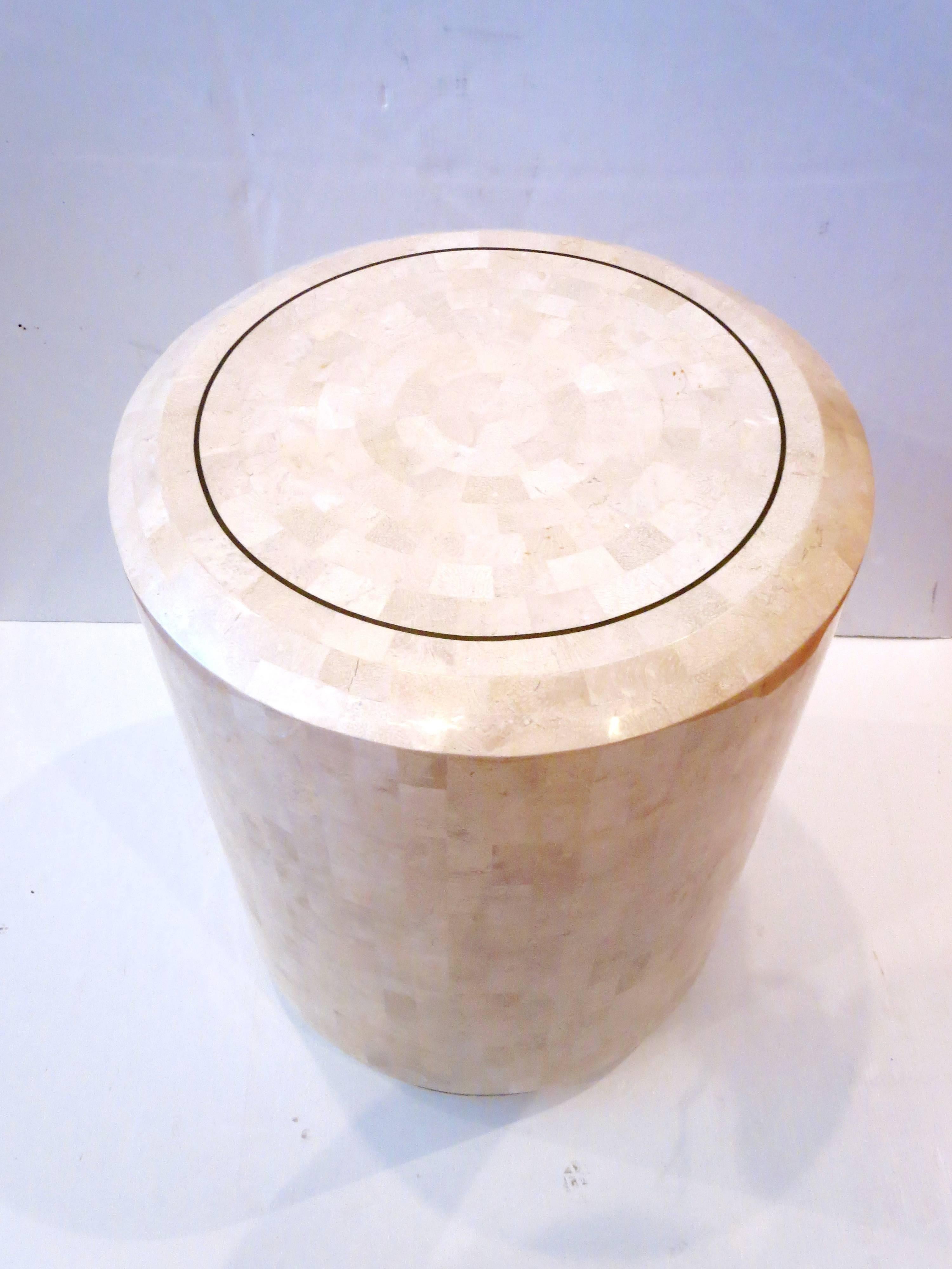 Tessellated Fossil Stone Pedestal by Maitland Smith with Brass Accents 2