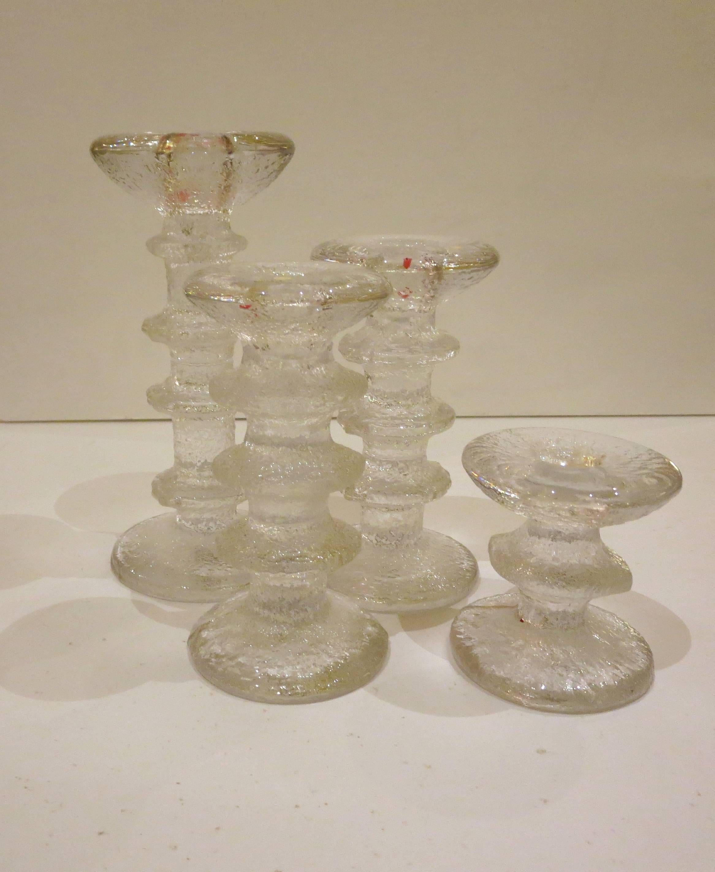 Great set of four textured glass Festivo candleholders, designed by Timo Sarpaneva for Iittala, great condition no chips or cracks, the tallest its 7 1/4