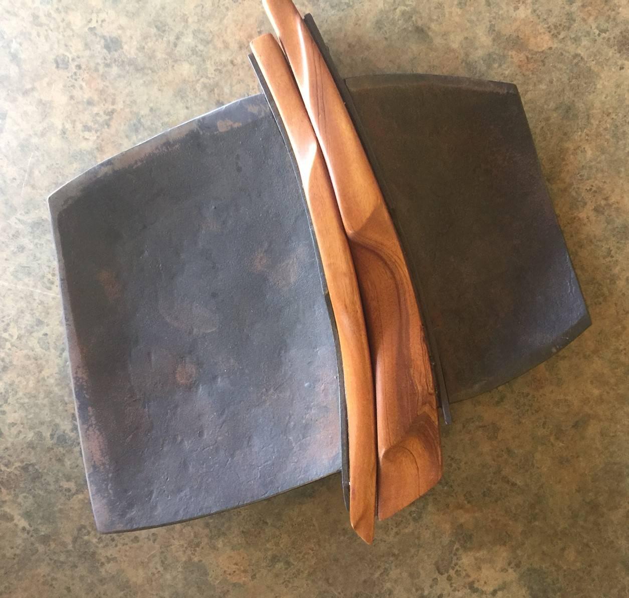 Very unique Primitive tray or centerpiece made of iron and wood teak. The piece is very solid, heavy and quite impressive.