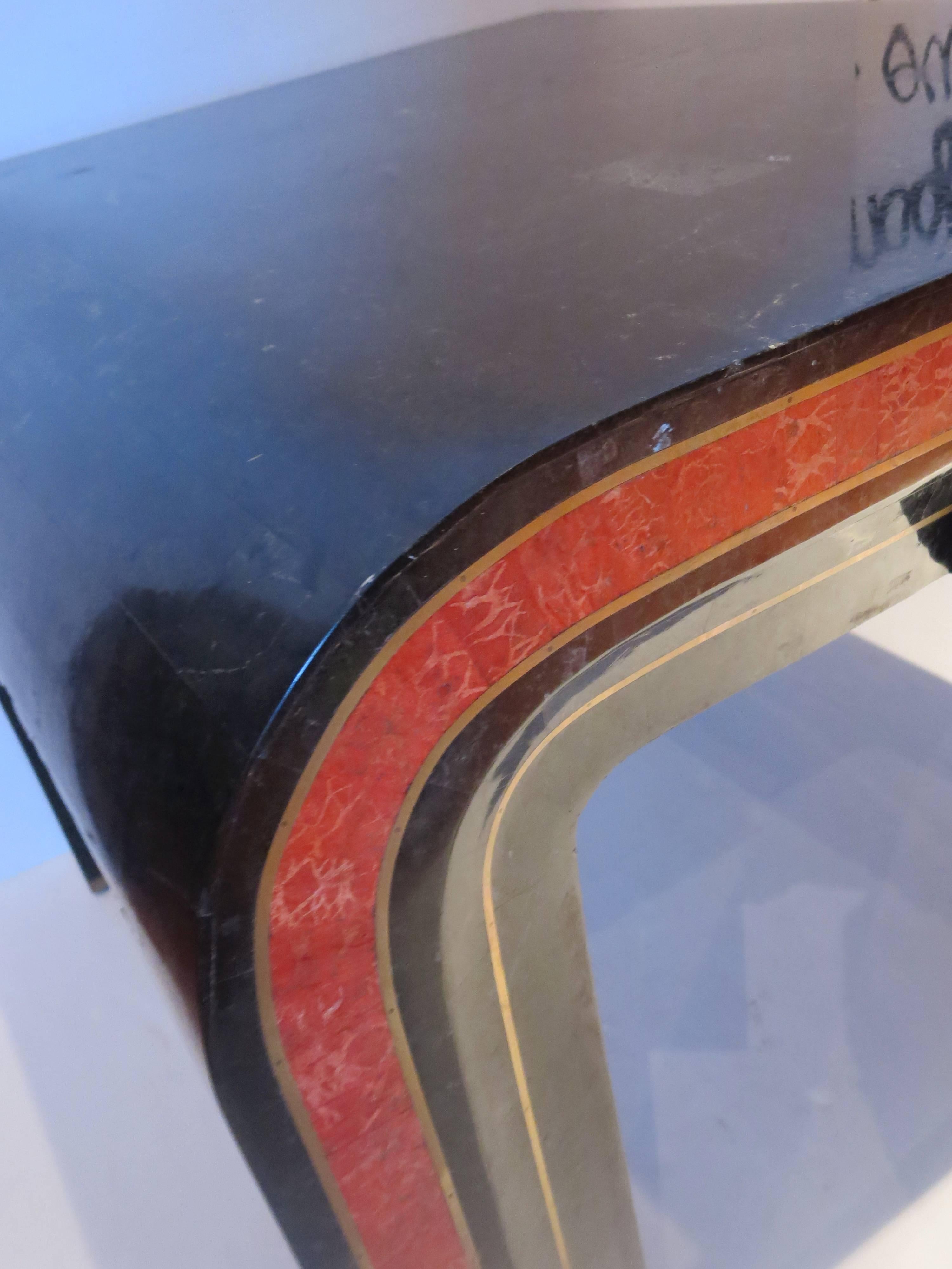 20th Century Cocktail or End Table with Tessellated Marble Red Coral and Brass Inlay For Sale