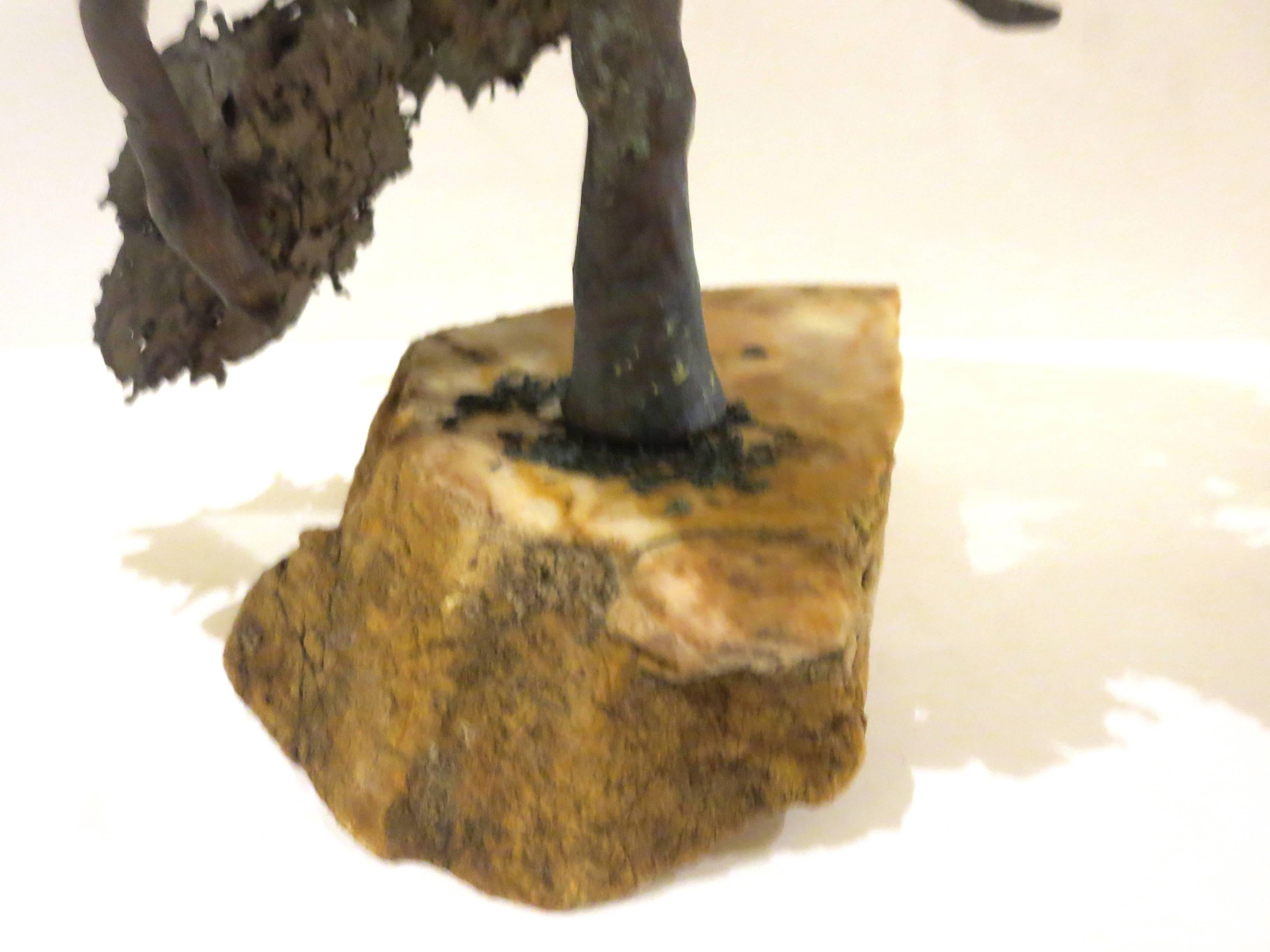 20th Century 1970s Bronze Abstract Tree Brutalist Table Sculpture on Raw Marble Base