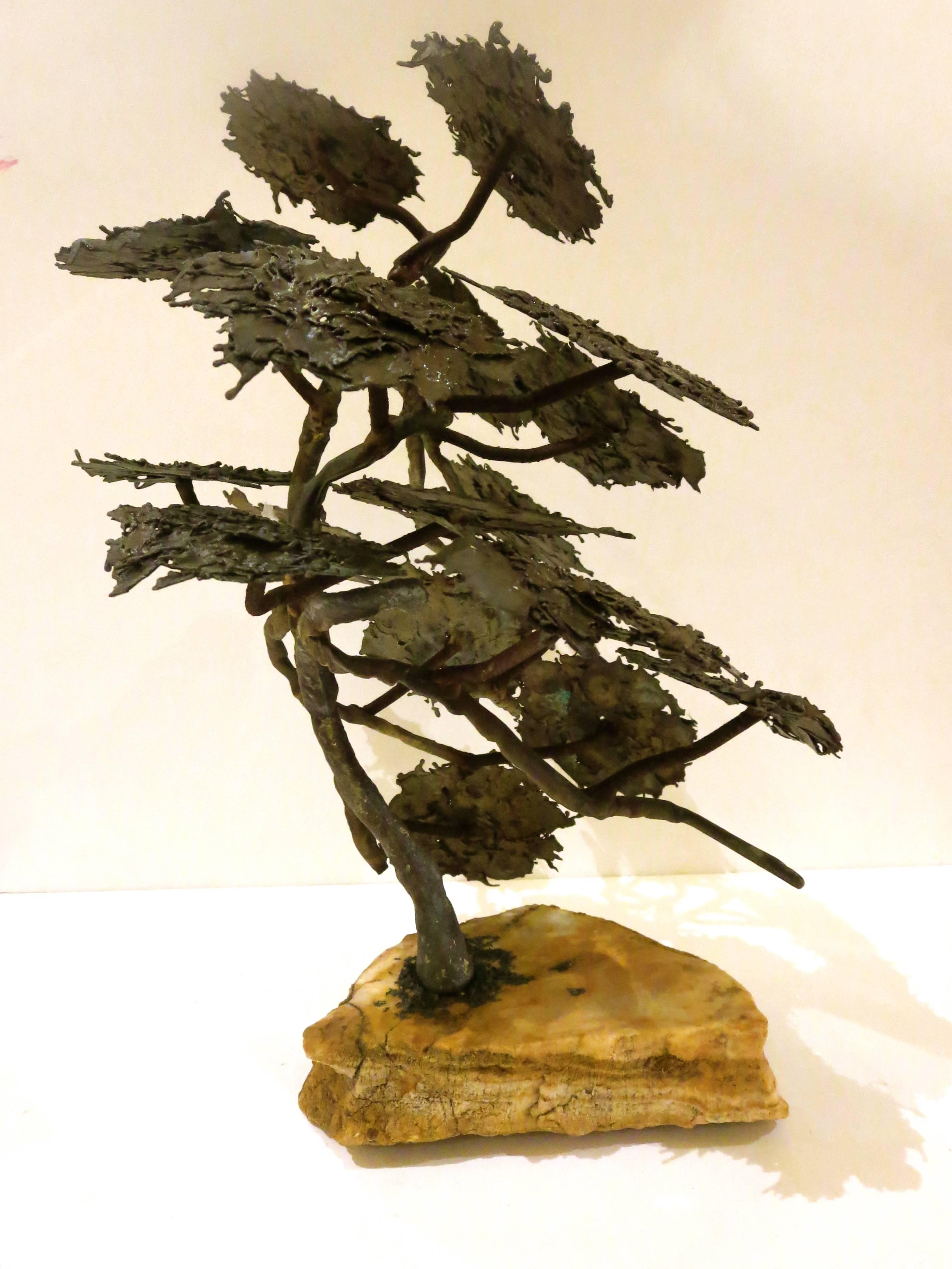 1970s Bronze Abstract Tree Brutalist Table Sculpture on Raw Marble Base 2