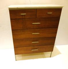 American Mid-Century Modern Tall Boy Dresser by Vista of California Marble-Top