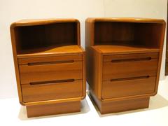 Pair of Danish Modern Tall Teak Nightstands with Writing Desk