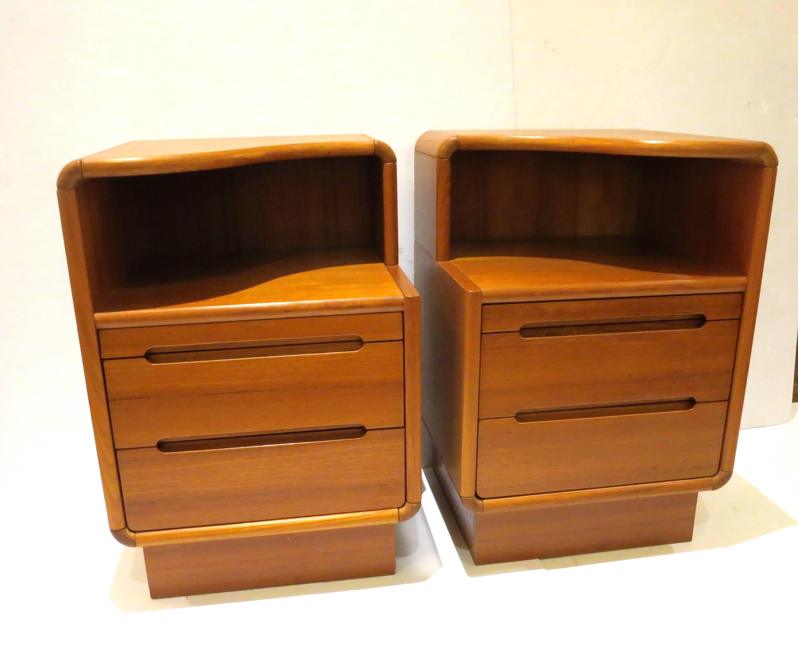 20th Century Pair of Danish Modern Tall Teak Nightstands with Writing Desk