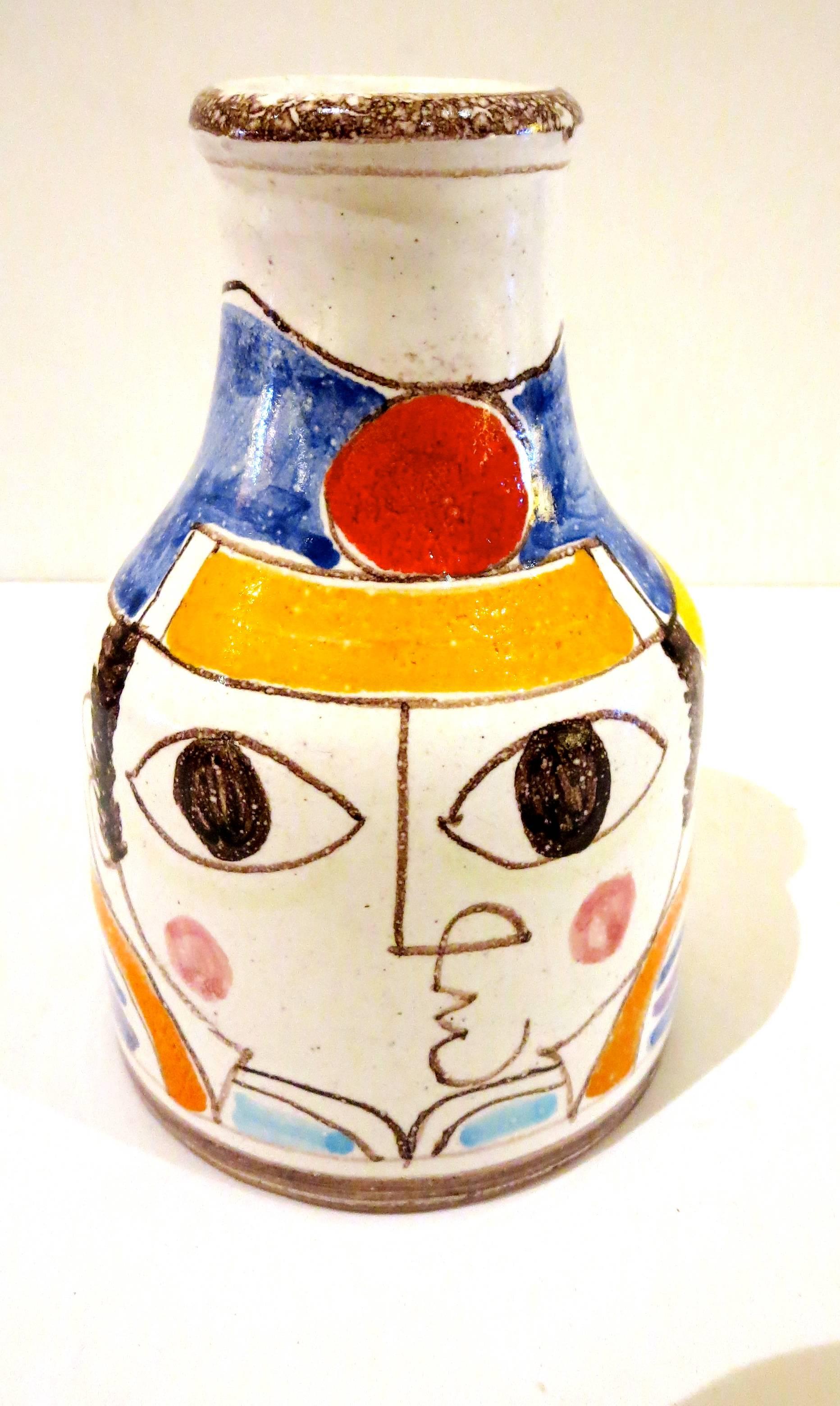 Mid-Century Modern Pair of Ceramic Hand-Painted Vase and Pitcher by DeSimone, Italy