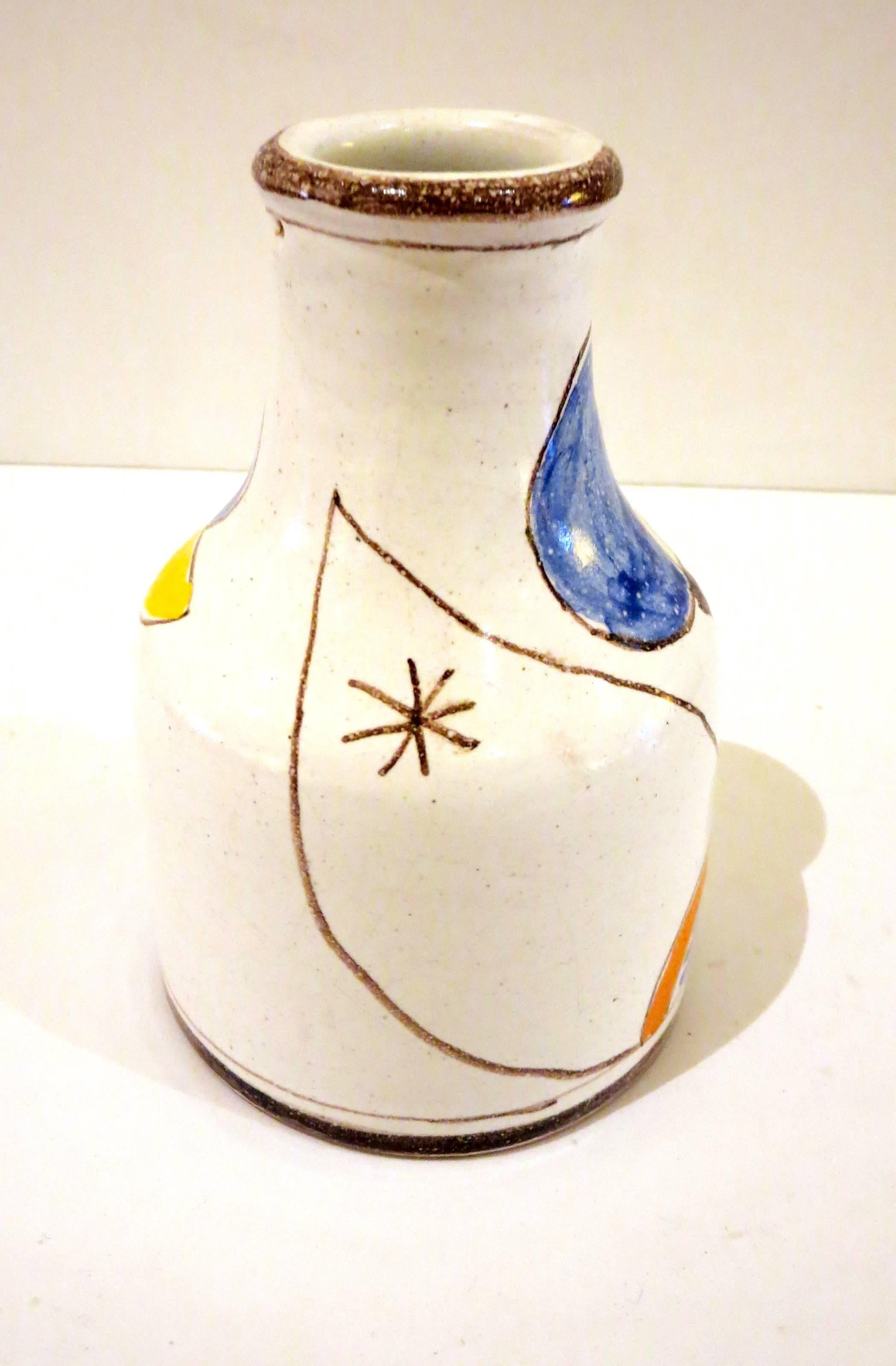 Pair of Ceramic Hand-Painted Vase and Pitcher by DeSimone, Italy In Excellent Condition In San Diego, CA