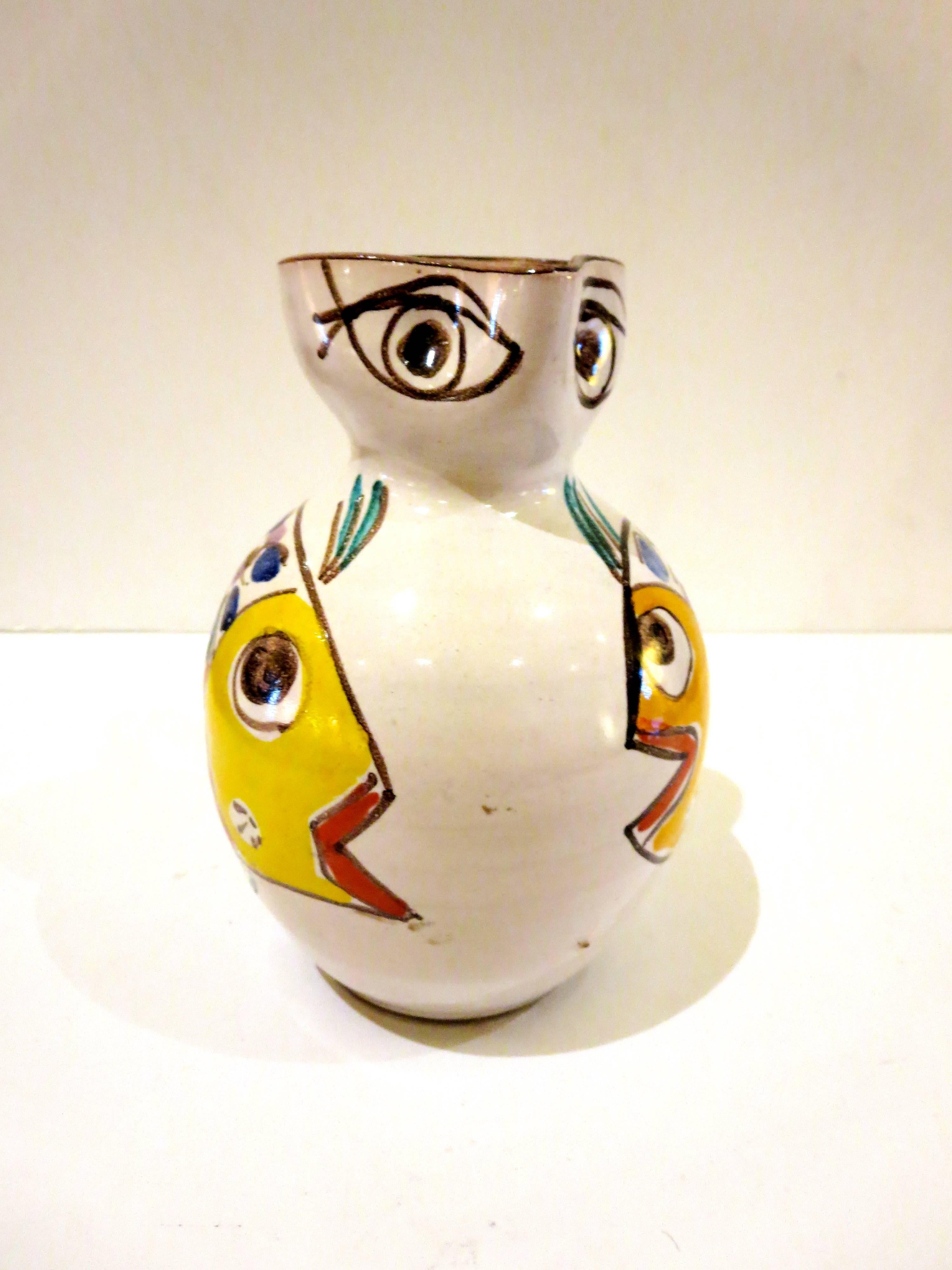 20th Century Pair of Ceramic Hand-Painted Vase and Pitcher by DeSimone, Italy