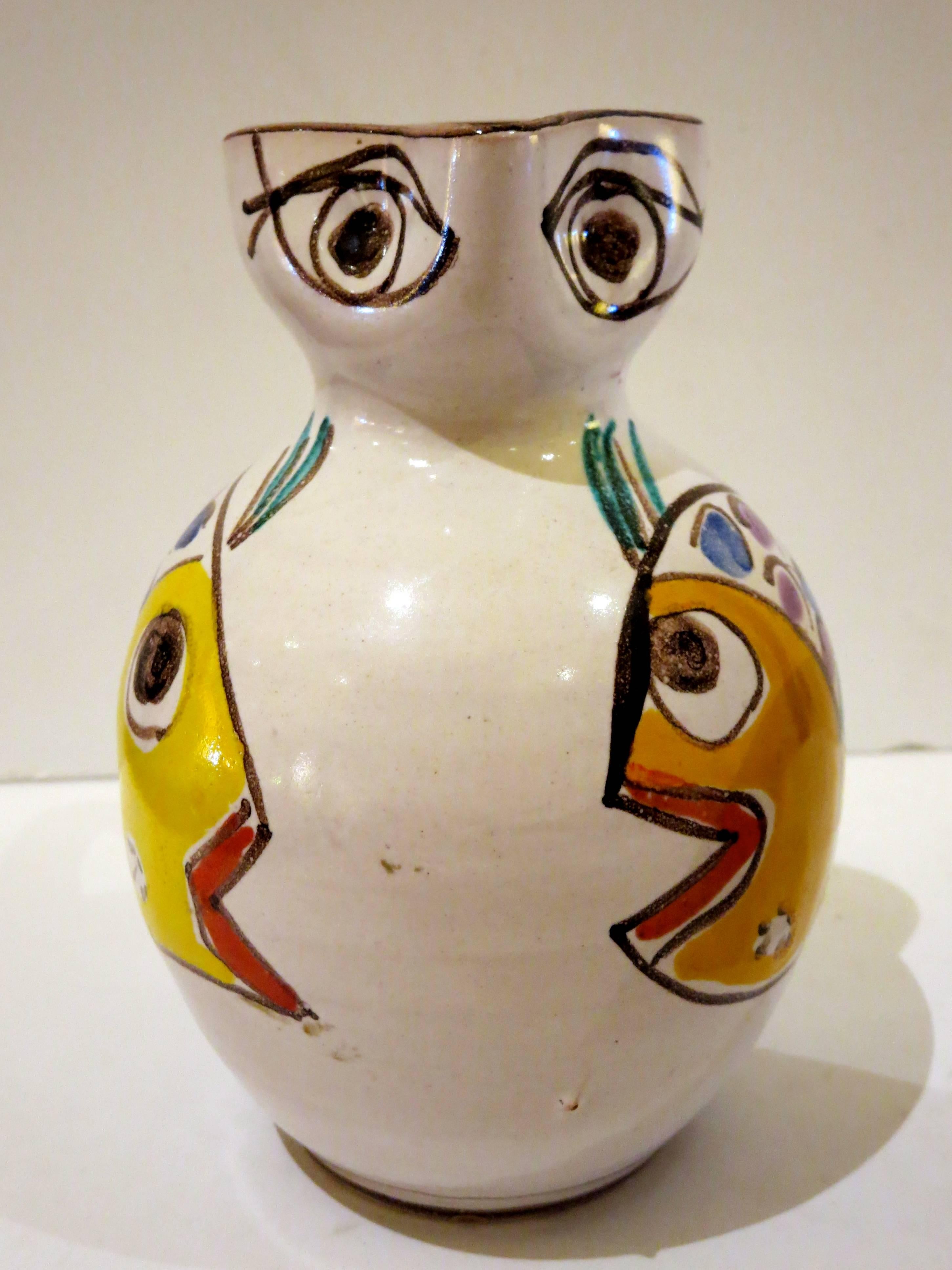 Pair of Ceramic Hand-Painted Vase and Pitcher by DeSimone, Italy 1