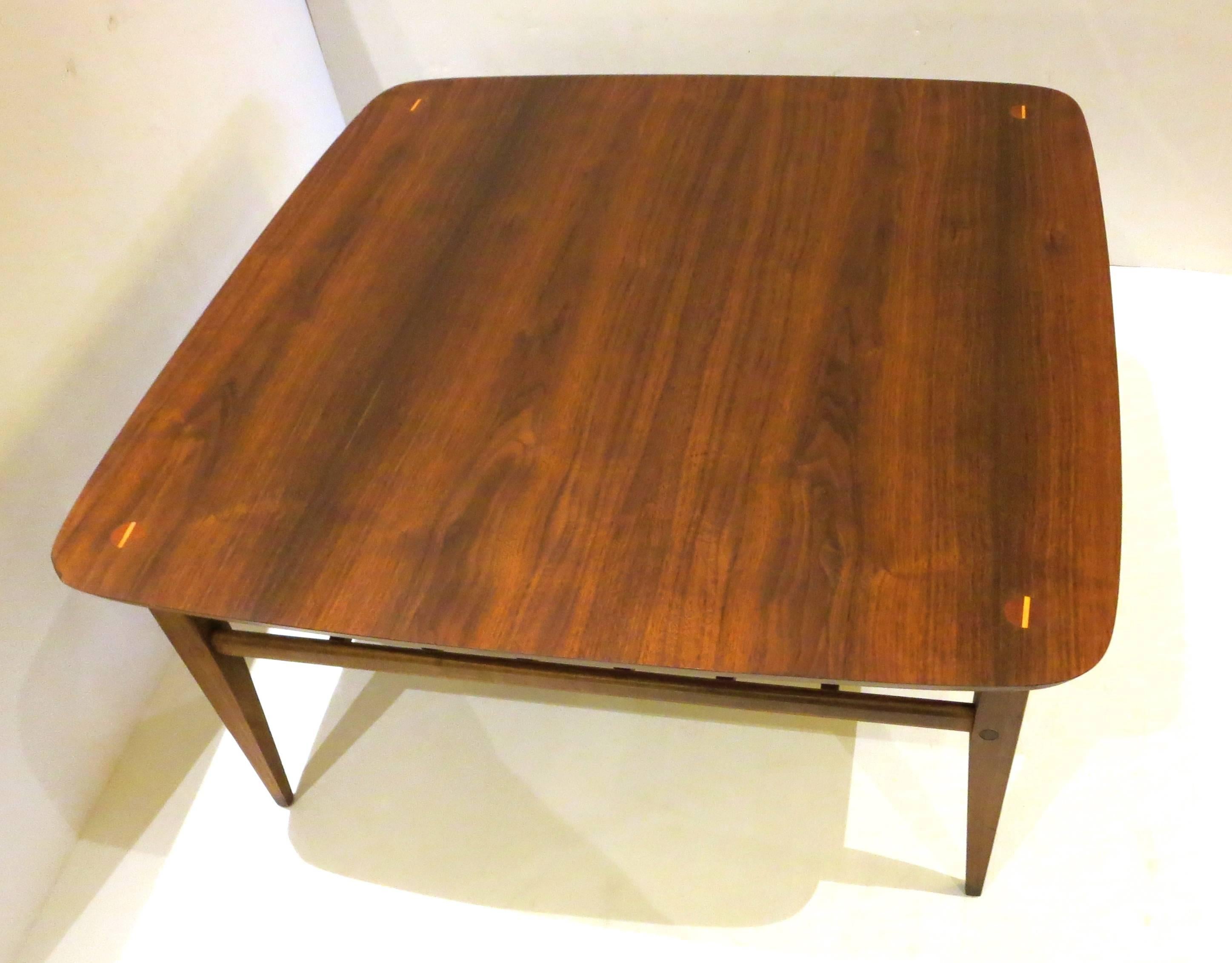 Mid-Century Modern American Mid-Century Walnut Square Coffee or Cocktail Table with Magazine Rack
