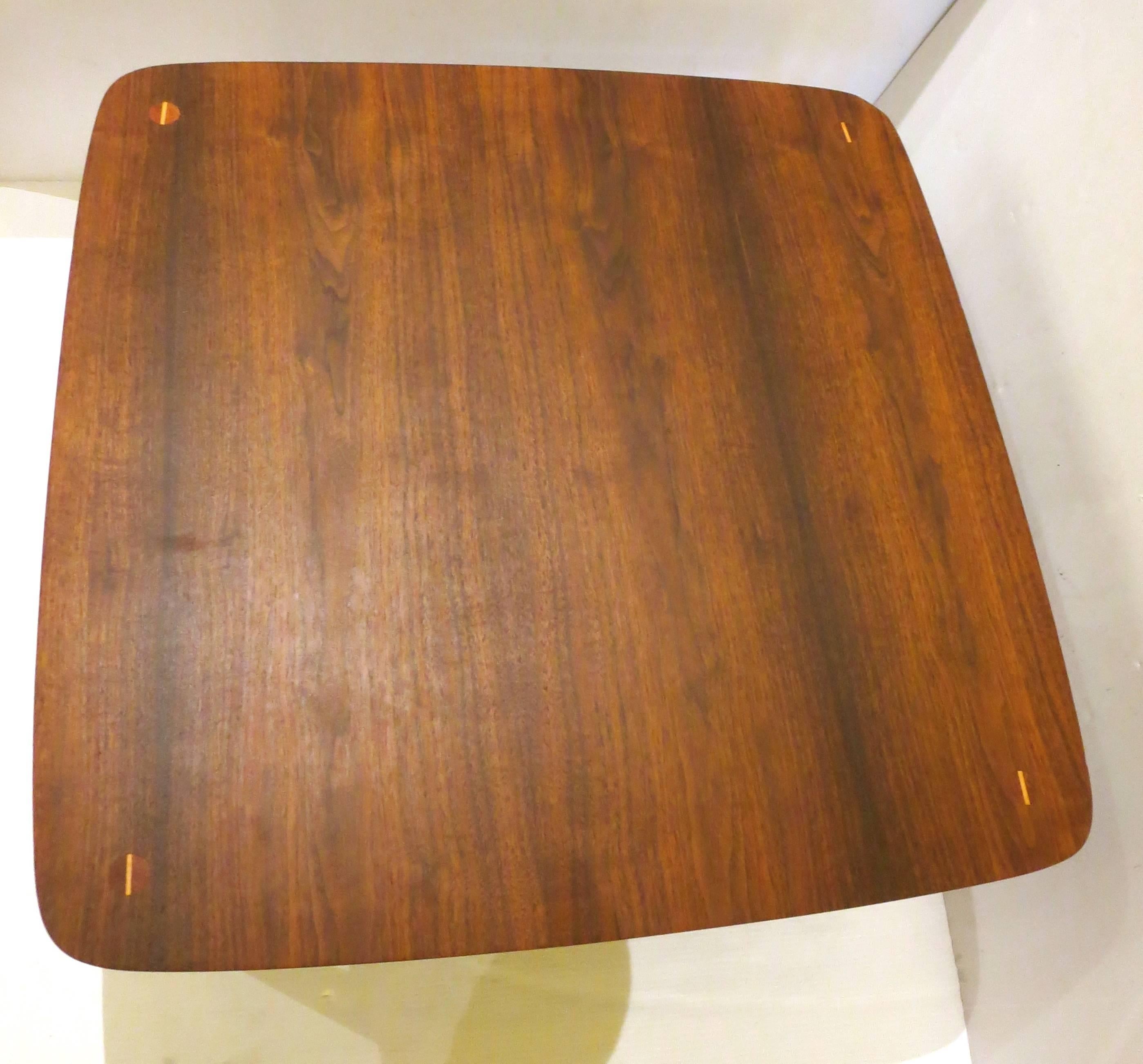 20th Century American Mid-Century Walnut Square Coffee or Cocktail Table with Magazine Rack