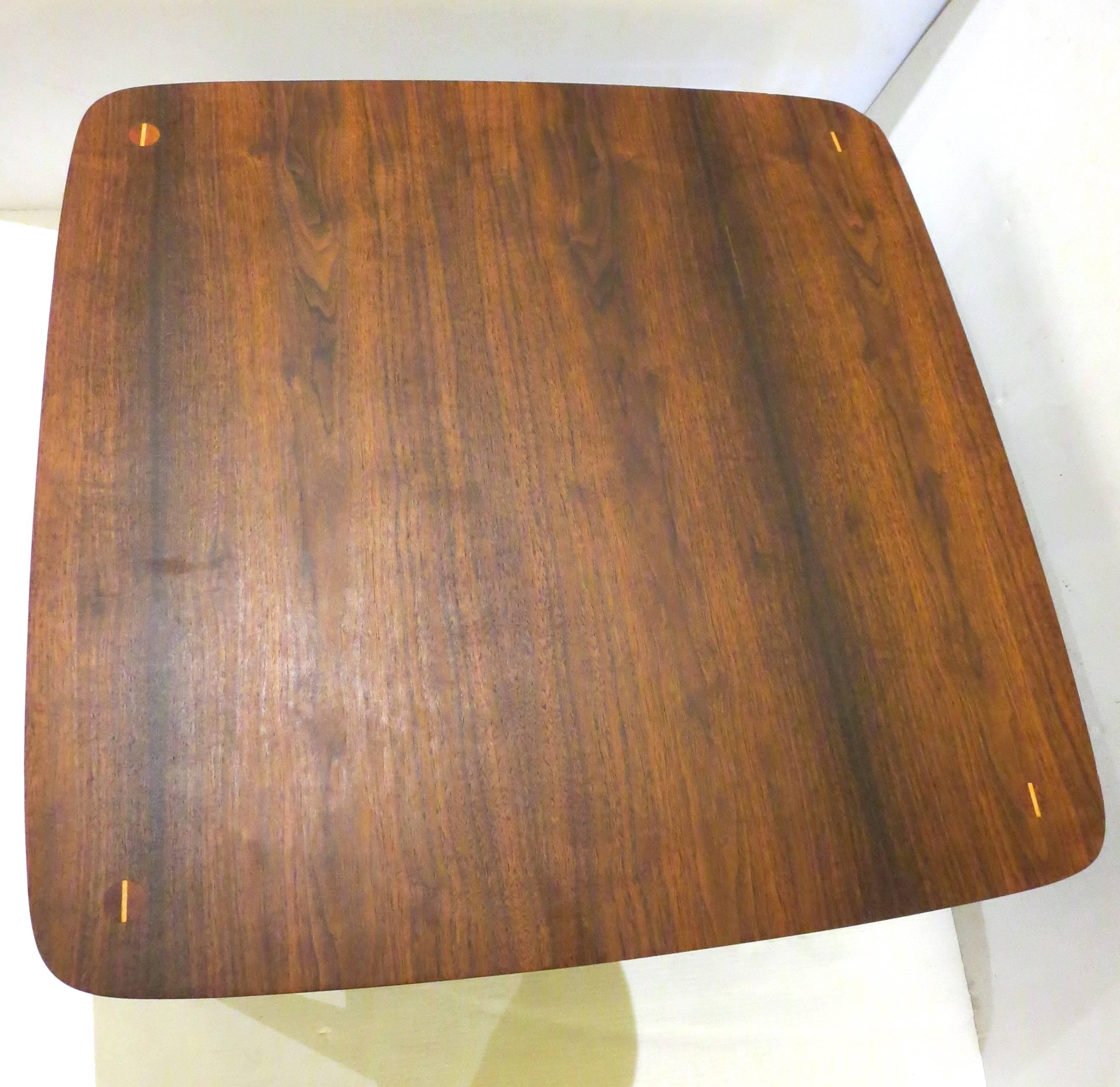 American Mid-Century Walnut Square Coffee or Cocktail Table with Magazine Rack 1