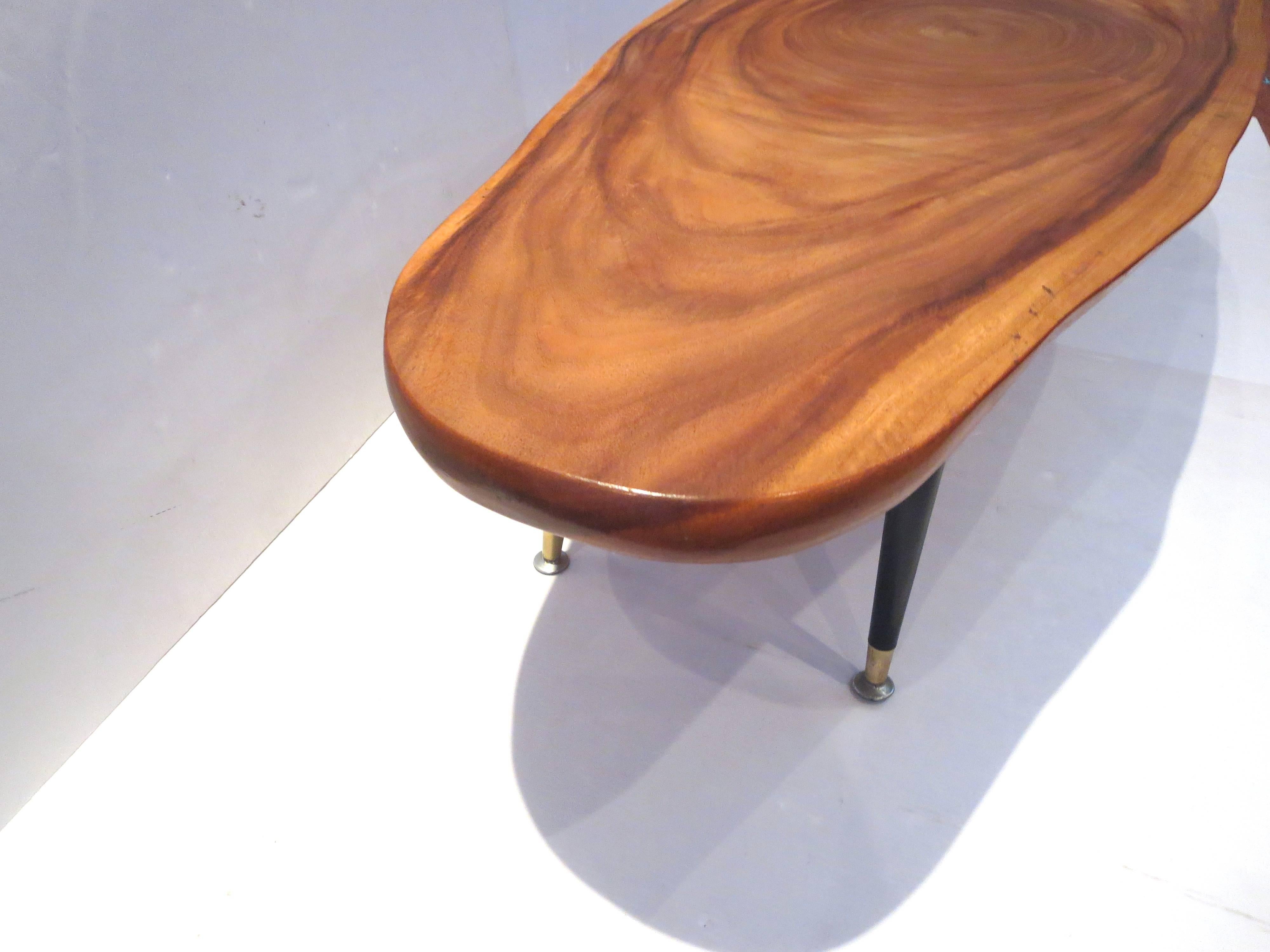 American Massive Free-Form Organic Coffee Table Koa Wood Top and Tapered Legs