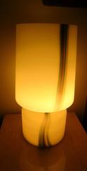 1970s Tall Murano White Frosted Glass Table Lamp with Rainbow Stripe